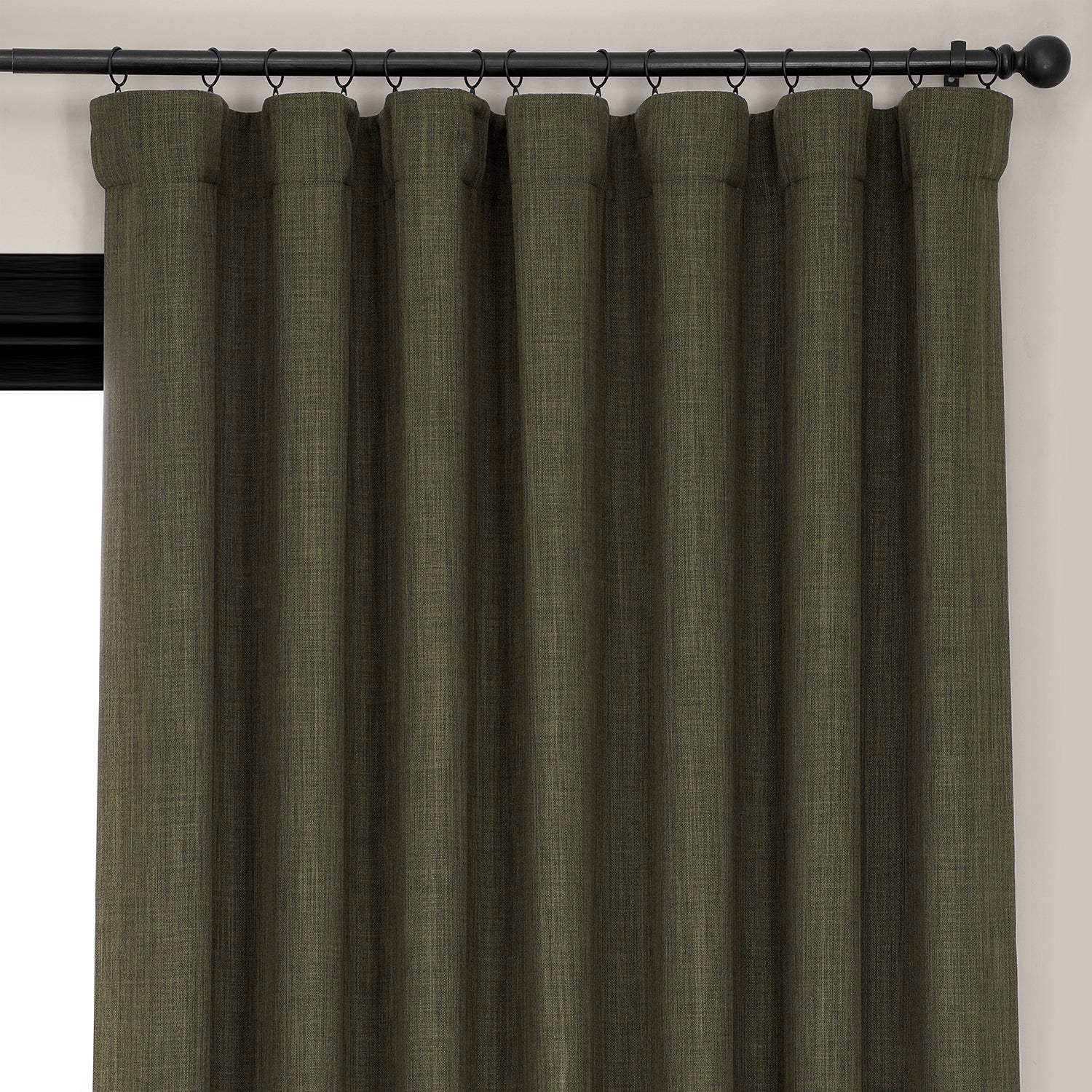 Khaki Green Extra Wide Textured Faux Linen Room Darkening Curtain - Image 2
