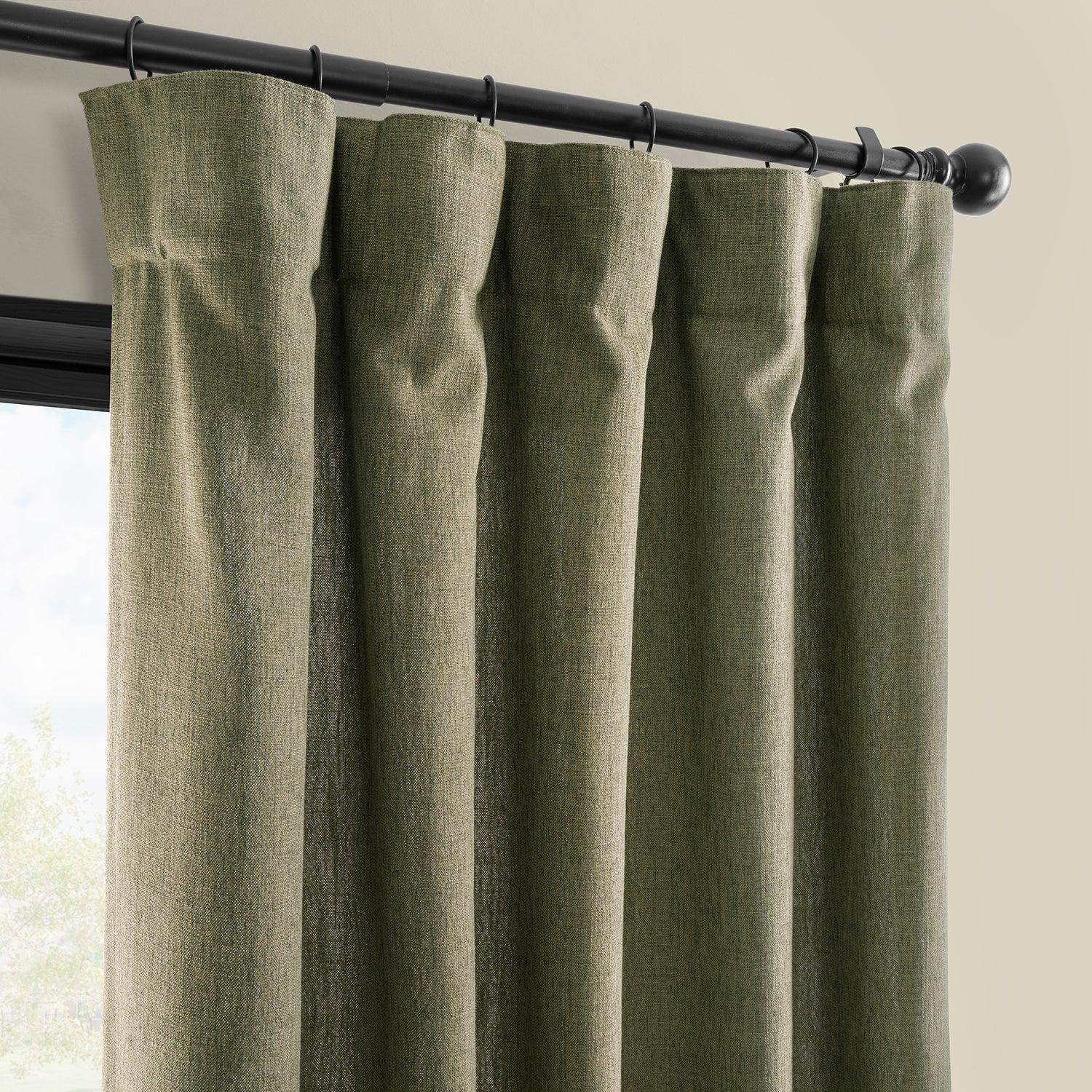 Khaki Green Simply Faux Linen Semi-Sheer Curtain Pair (2 Panels) - Image 2
