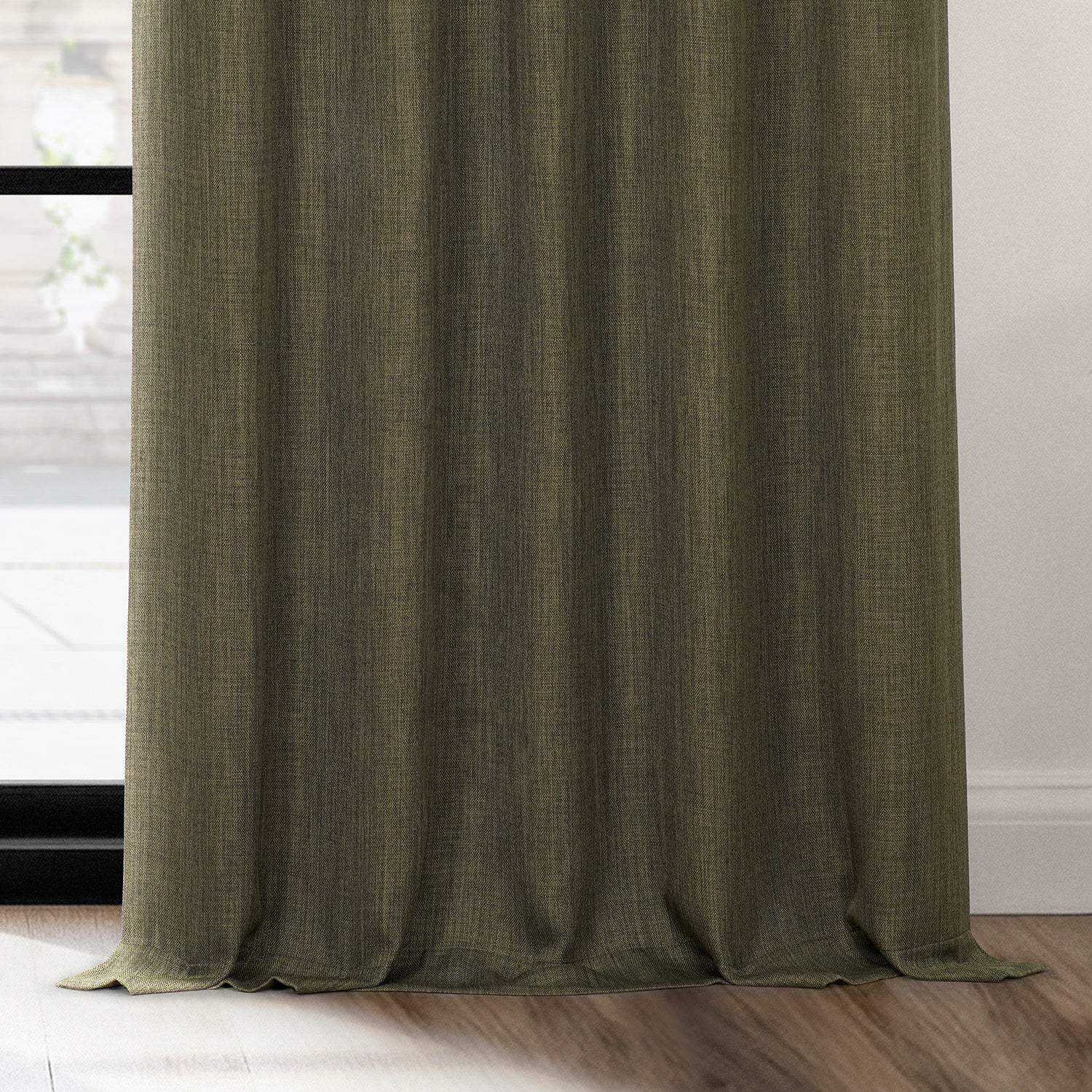 Khaki Green Textured Faux Linen Custom Curtain - Image 3