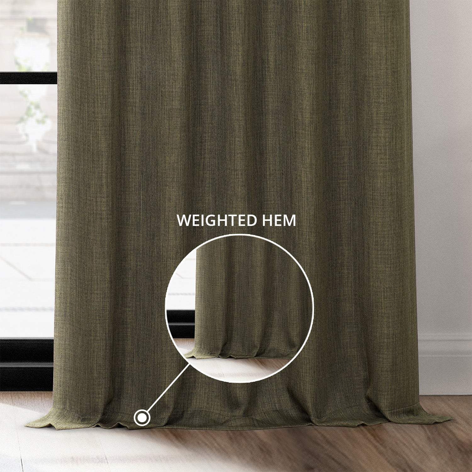 Khaki Green Textured Faux Linen Custom Curtain - Image 4