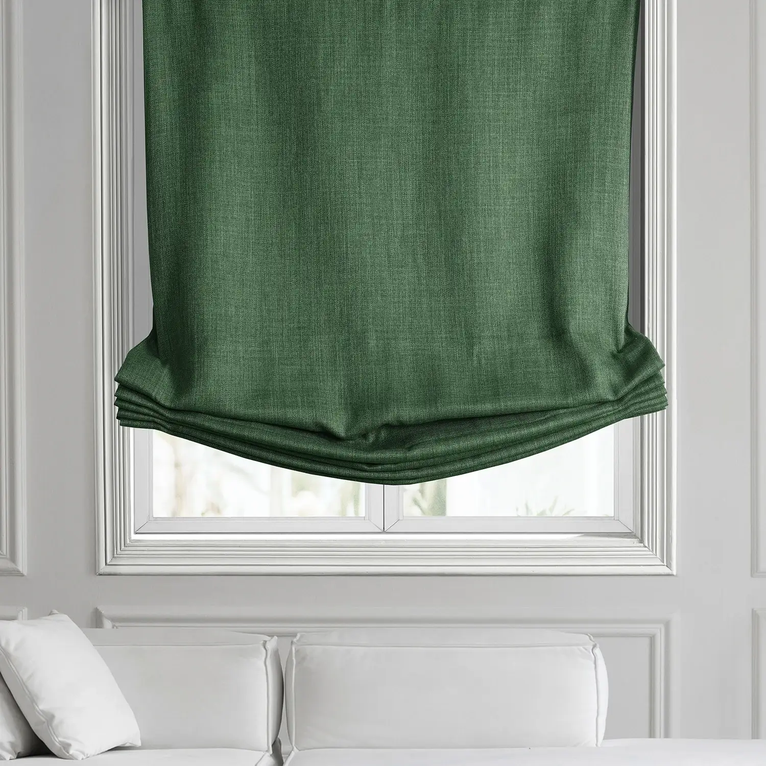 Khaki Green Textured Faux Linen Roman Shade - Image 2