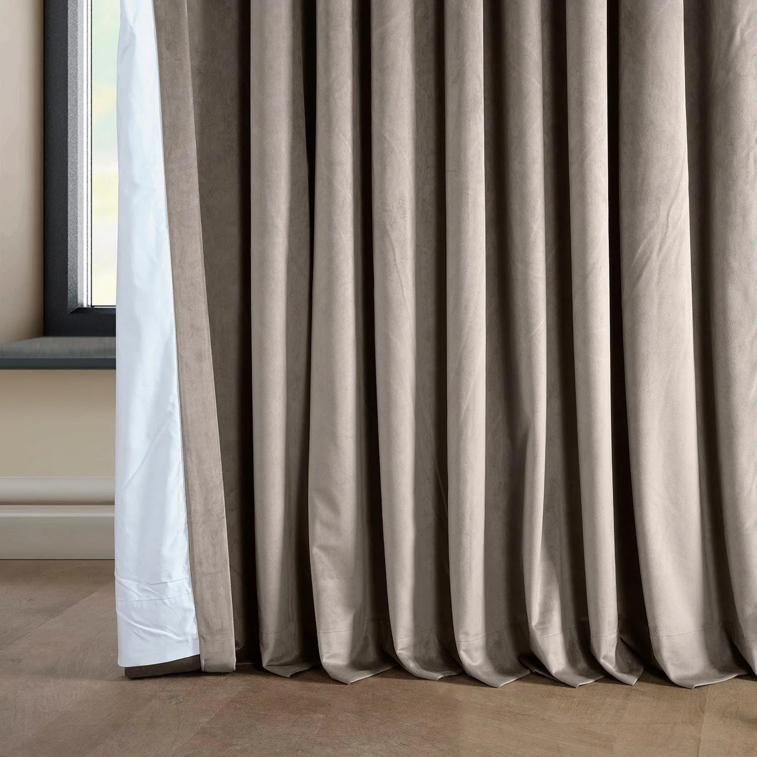 Library Taupe Extra Wide Signature Plush Velvet Hotel Blackout Curtain - Image 5