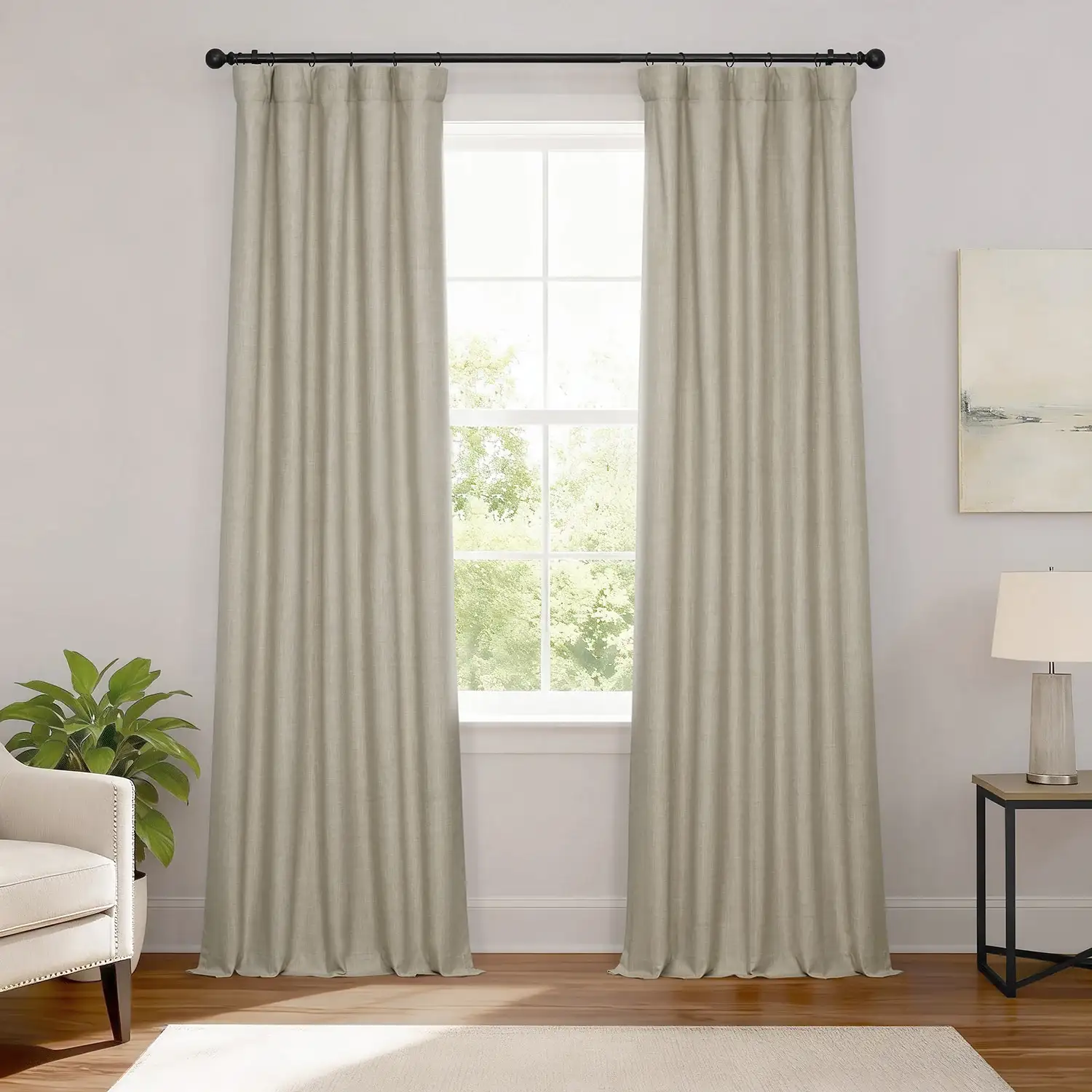 Light Beige Performance Linen Hotel Blackout Curtain