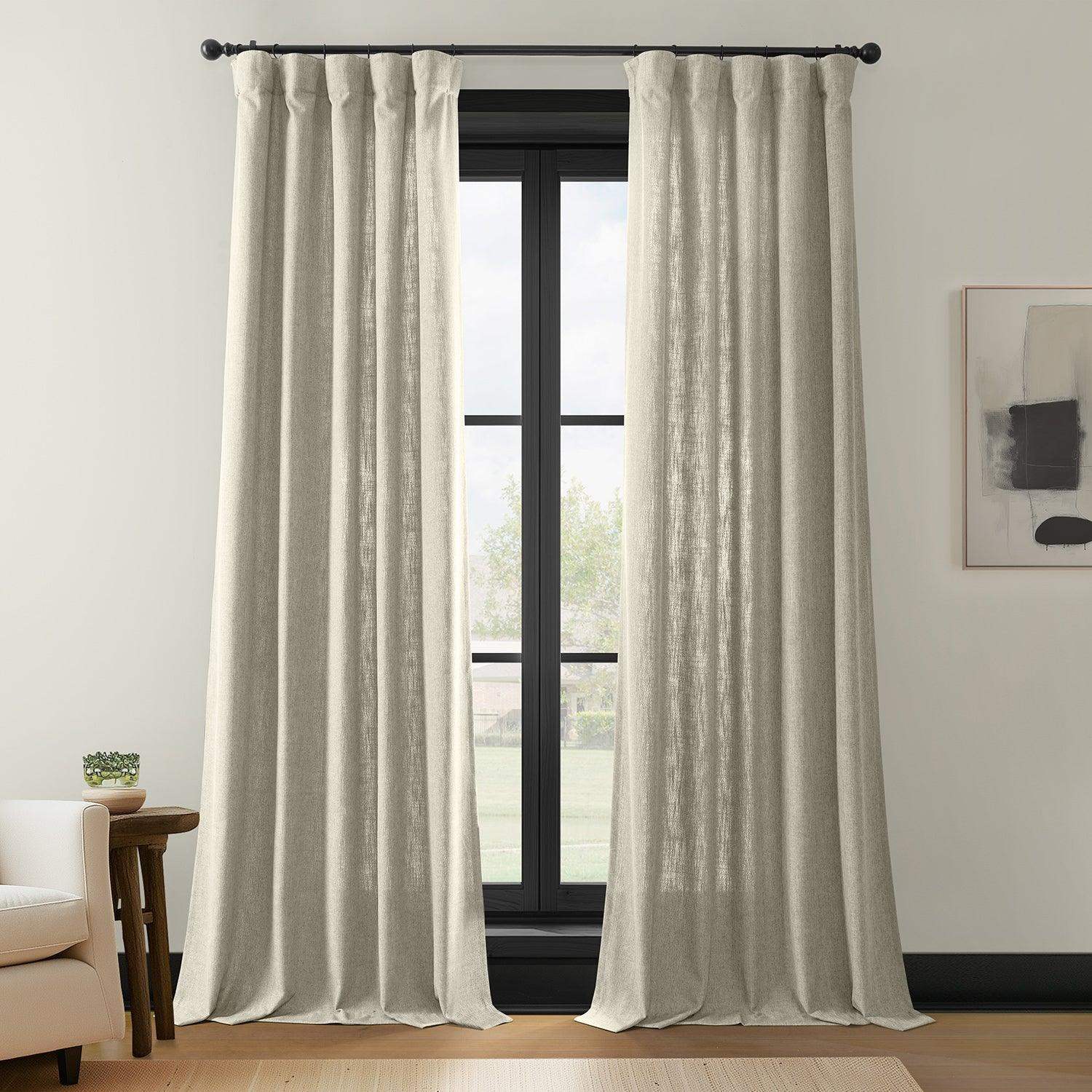 Light Beige Simply Faux Linen Semi-Sheer Curtain Pair (2 Panels)