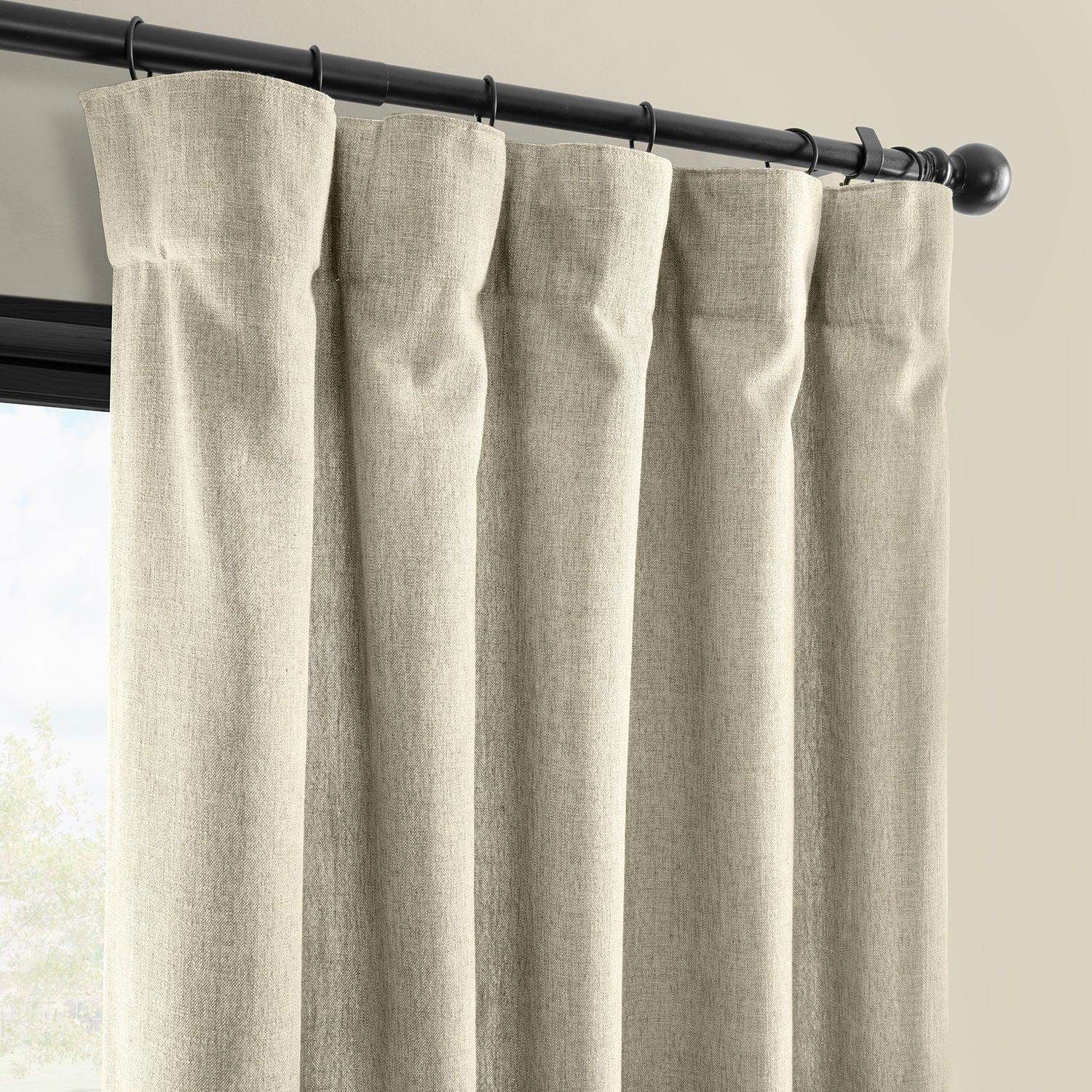 Light Beige Simply Faux Linen Semi-Sheer Curtain Pair (2 Panels) - Image 2
