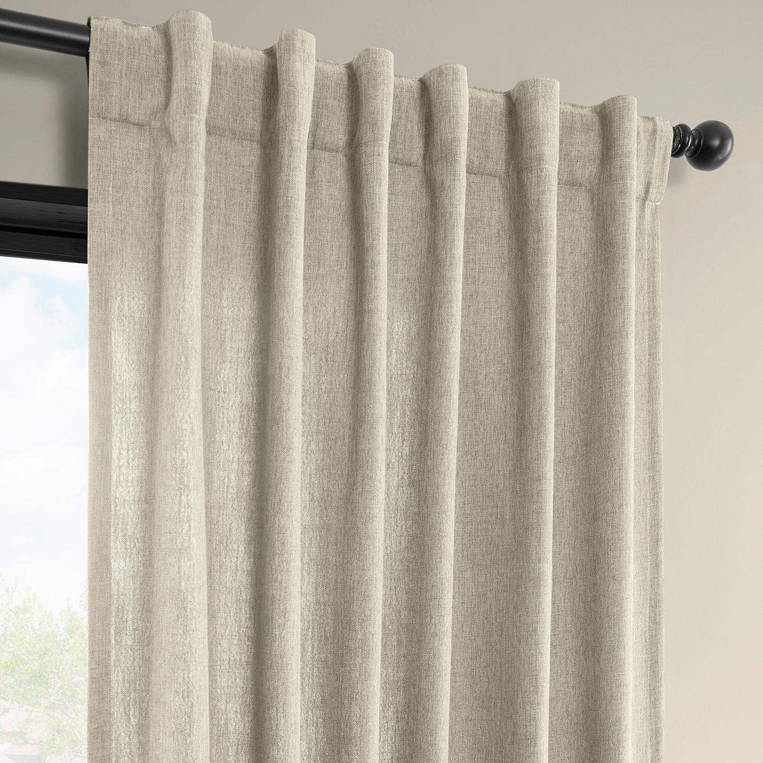 Light Beige Simply Faux Linen Semi-Sheer Curtain Pair (2 Panels) - Image 3