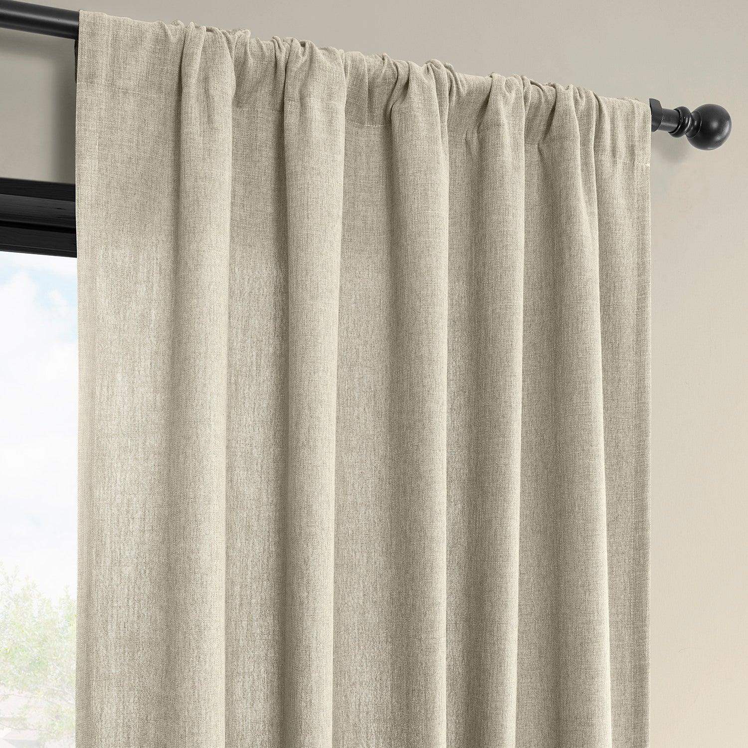 Light Beige Simply Faux Linen Semi-Sheer Curtain Pair (2 Panels) - Image 4