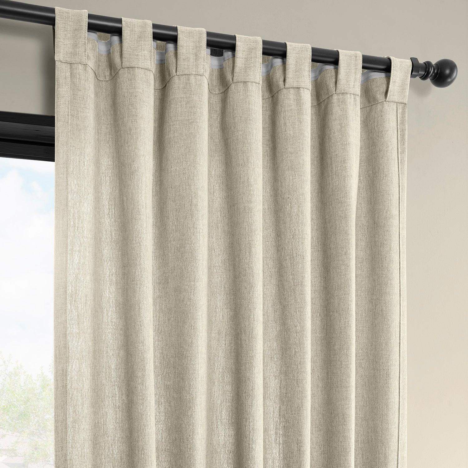 Light Beige Simply Faux Linen Semi-Sheer Curtain Pair (2 Panels) - Image 5