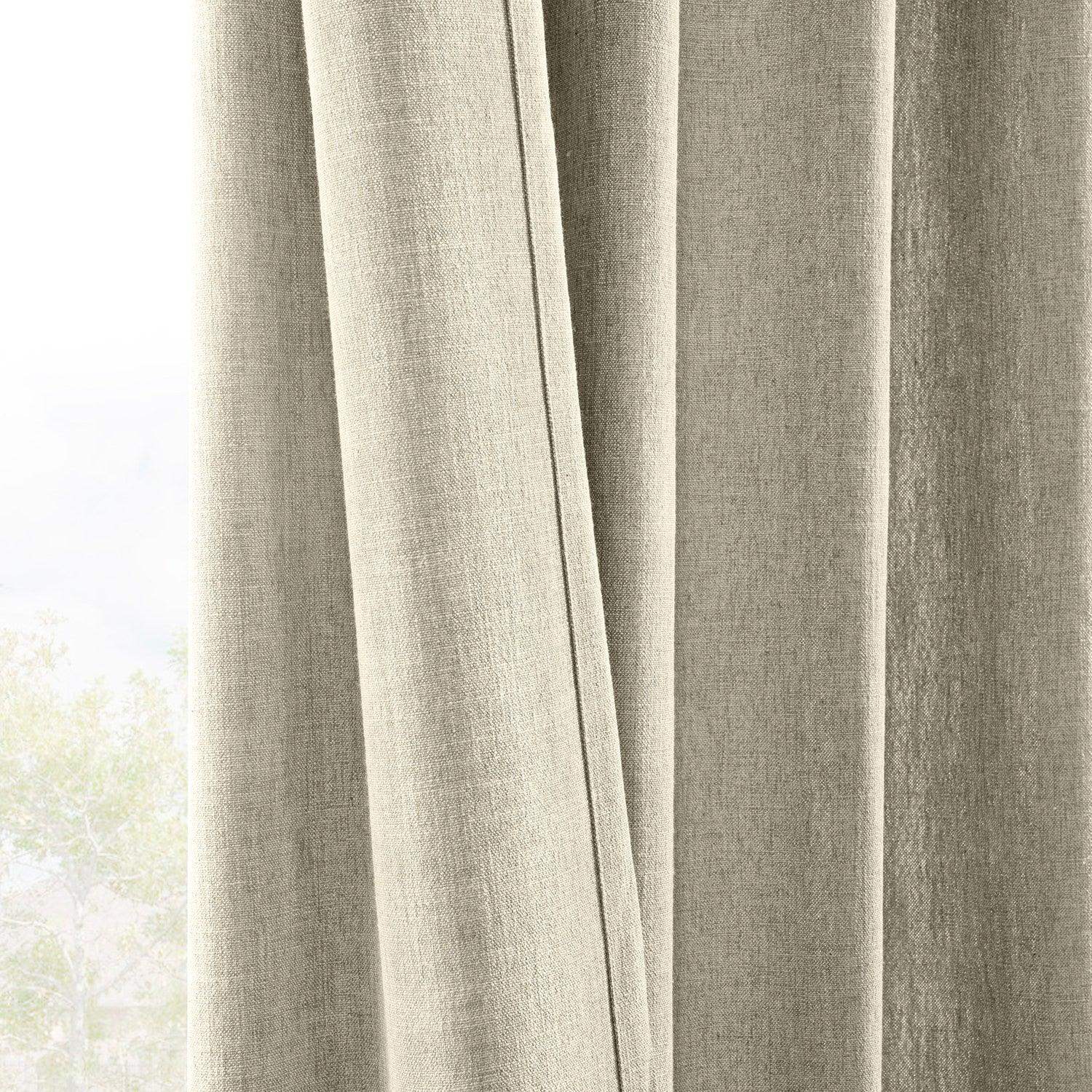 Light Beige Simply Faux Linen Semi-Sheer Curtain Pair (2 Panels) - Image 6