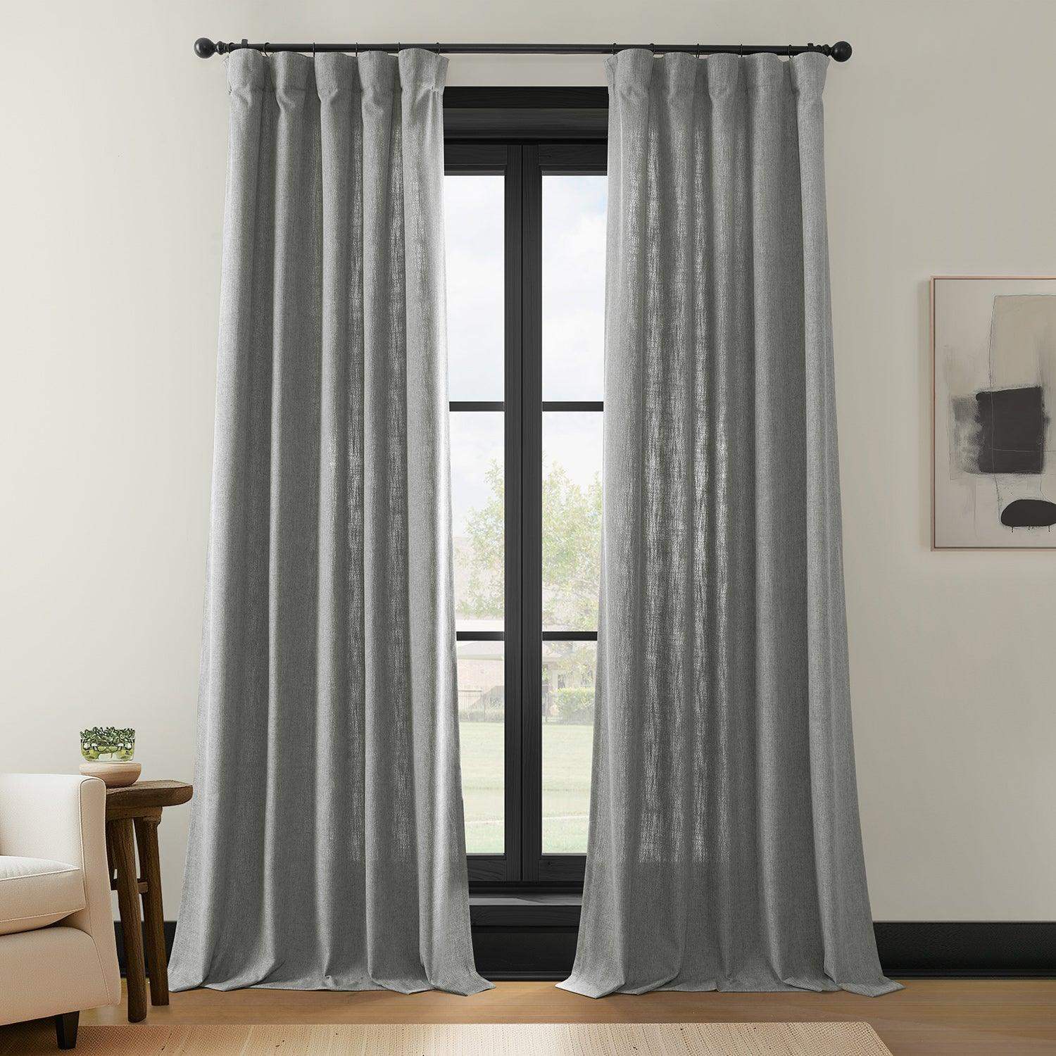 Light Grey Simply Faux Linen Semi-Sheer Curtain Pair (2 Panels)