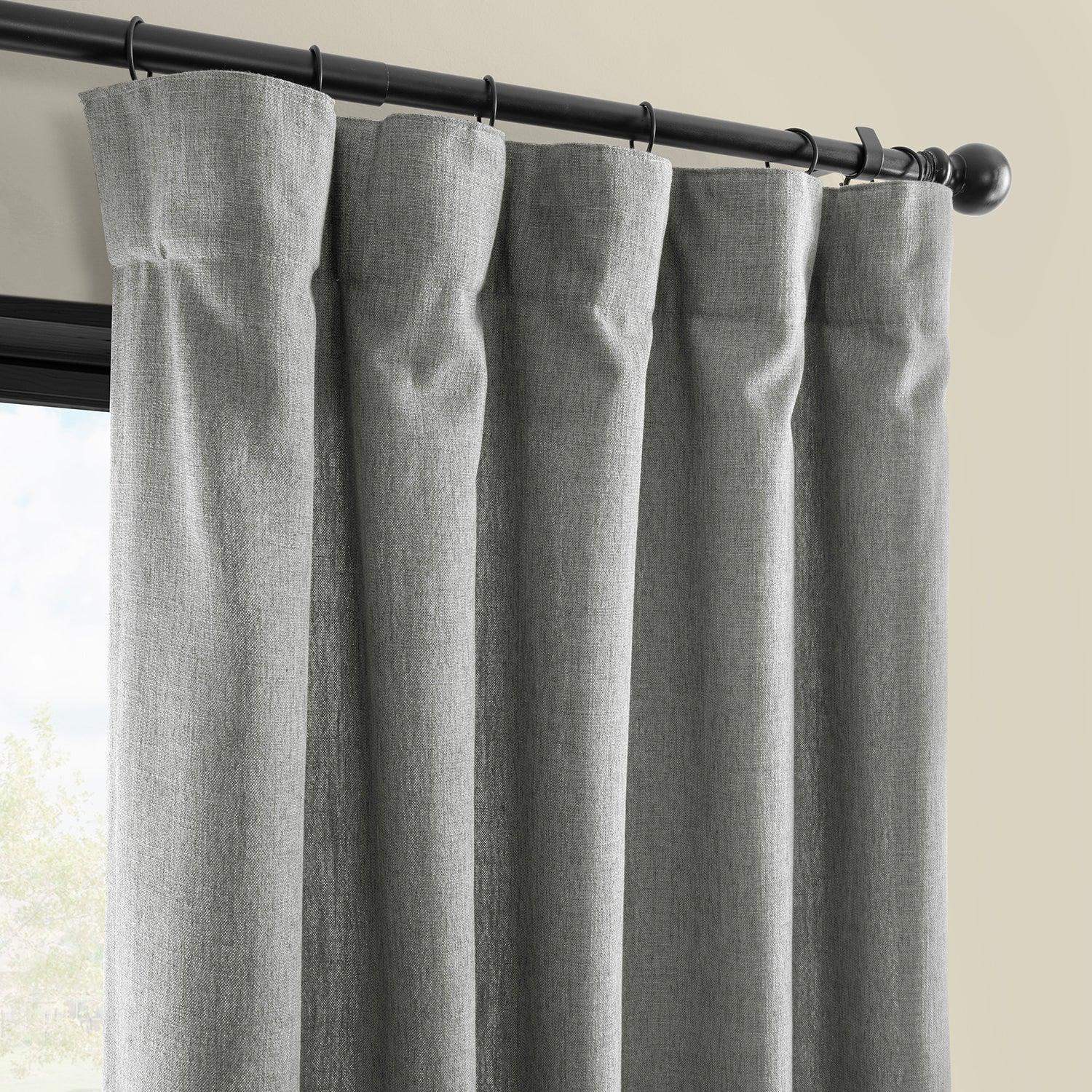 Light Grey Simply Faux Linen Semi-Sheer Curtain Pair (2 Panels) - Image 2