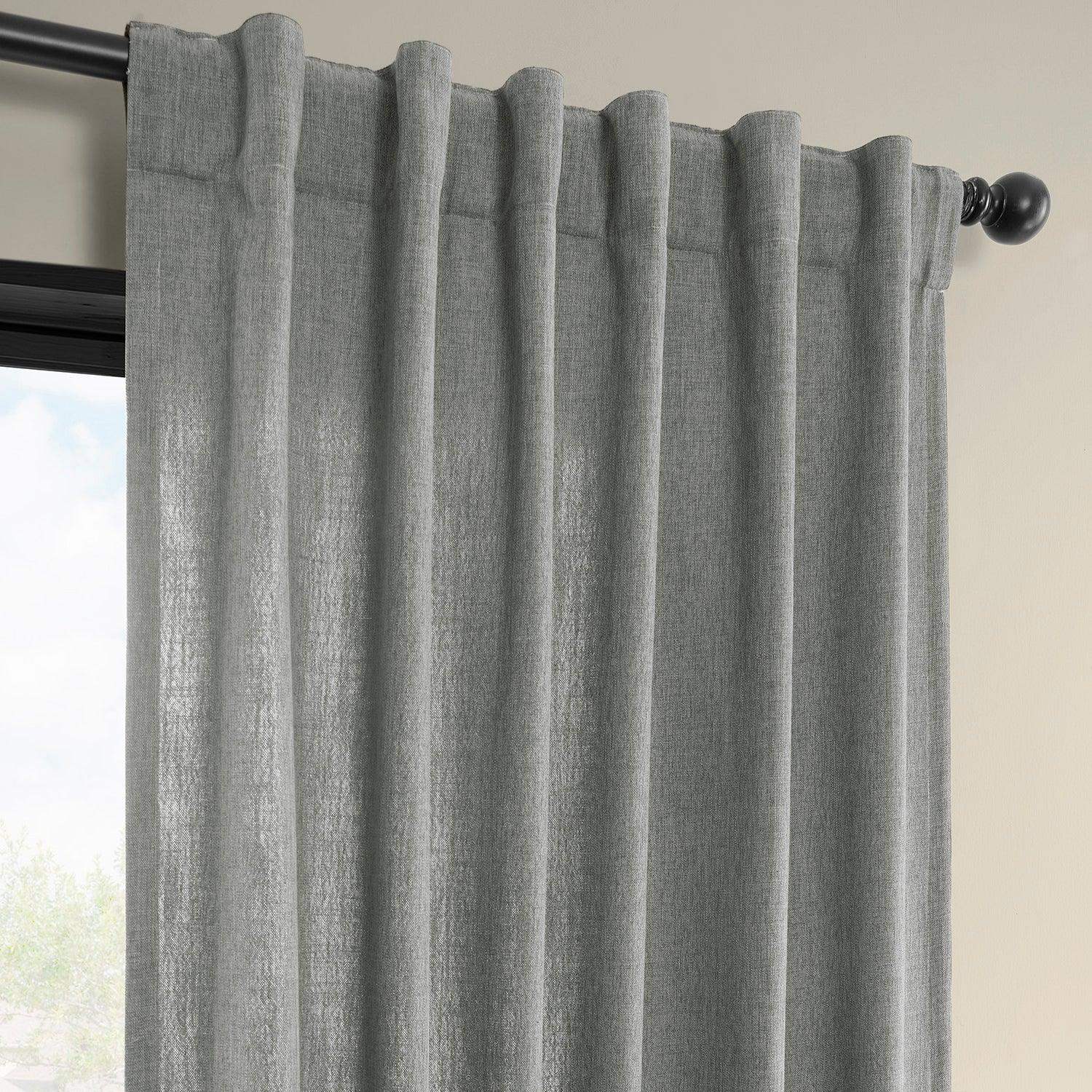 Light Grey Simply Faux Linen Semi-Sheer Curtain Pair (2 Panels) - Image 3