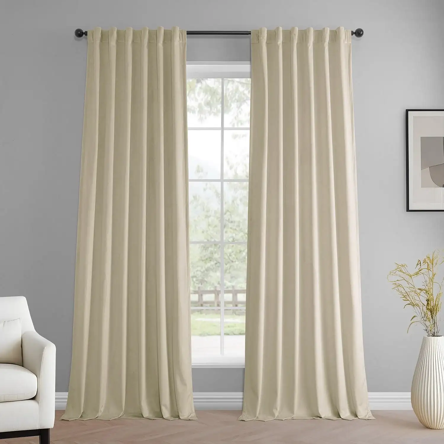 Light Ivory Simply Velvet Room Darkening Curtain Pair (2 Panels)