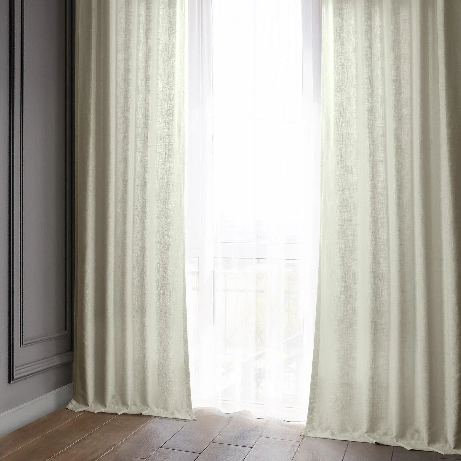 Light Tan Classic Faux Linen Semi-Sheer Curtain - Image 6