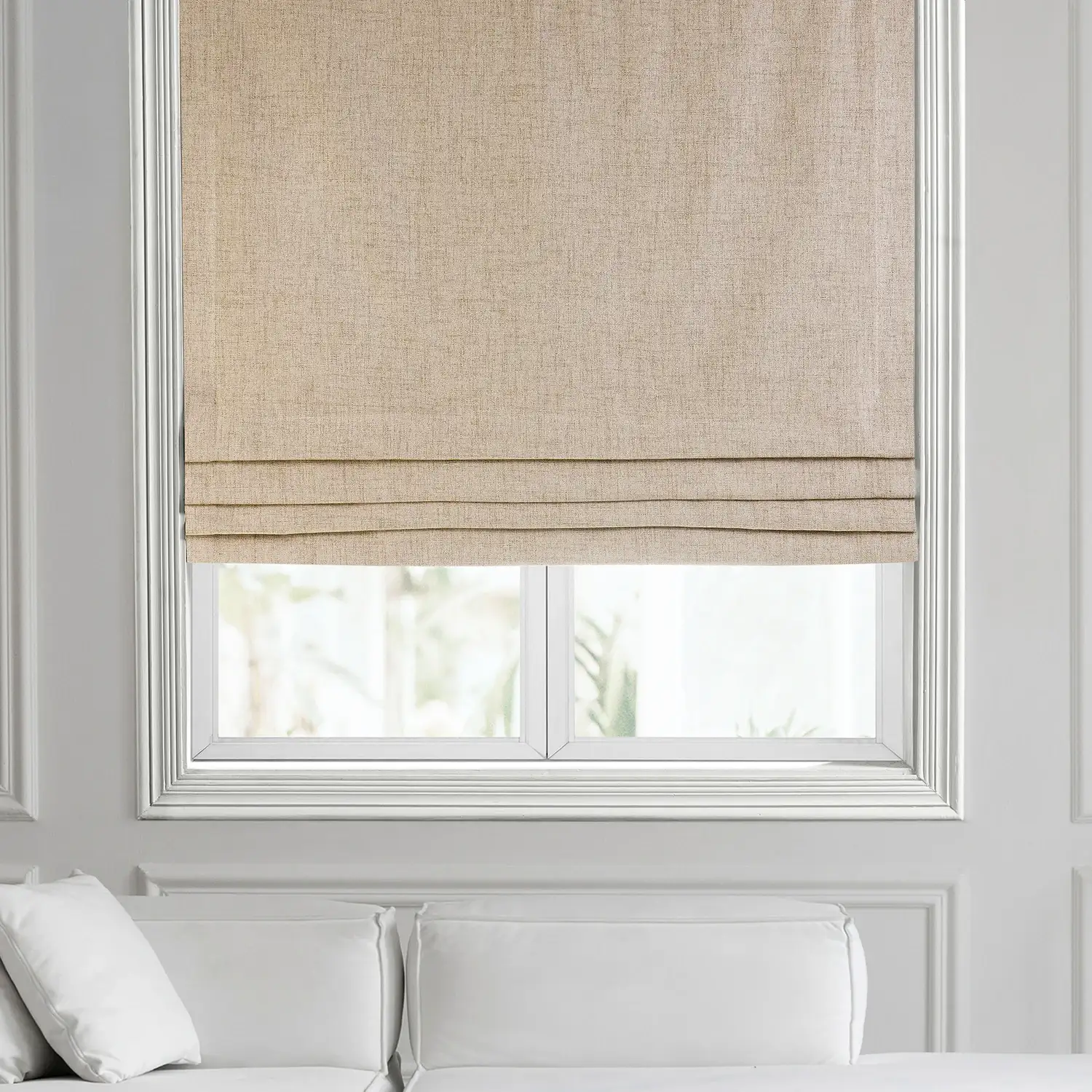 Light Tan Thermal Cross Linen Weave Roman Shade