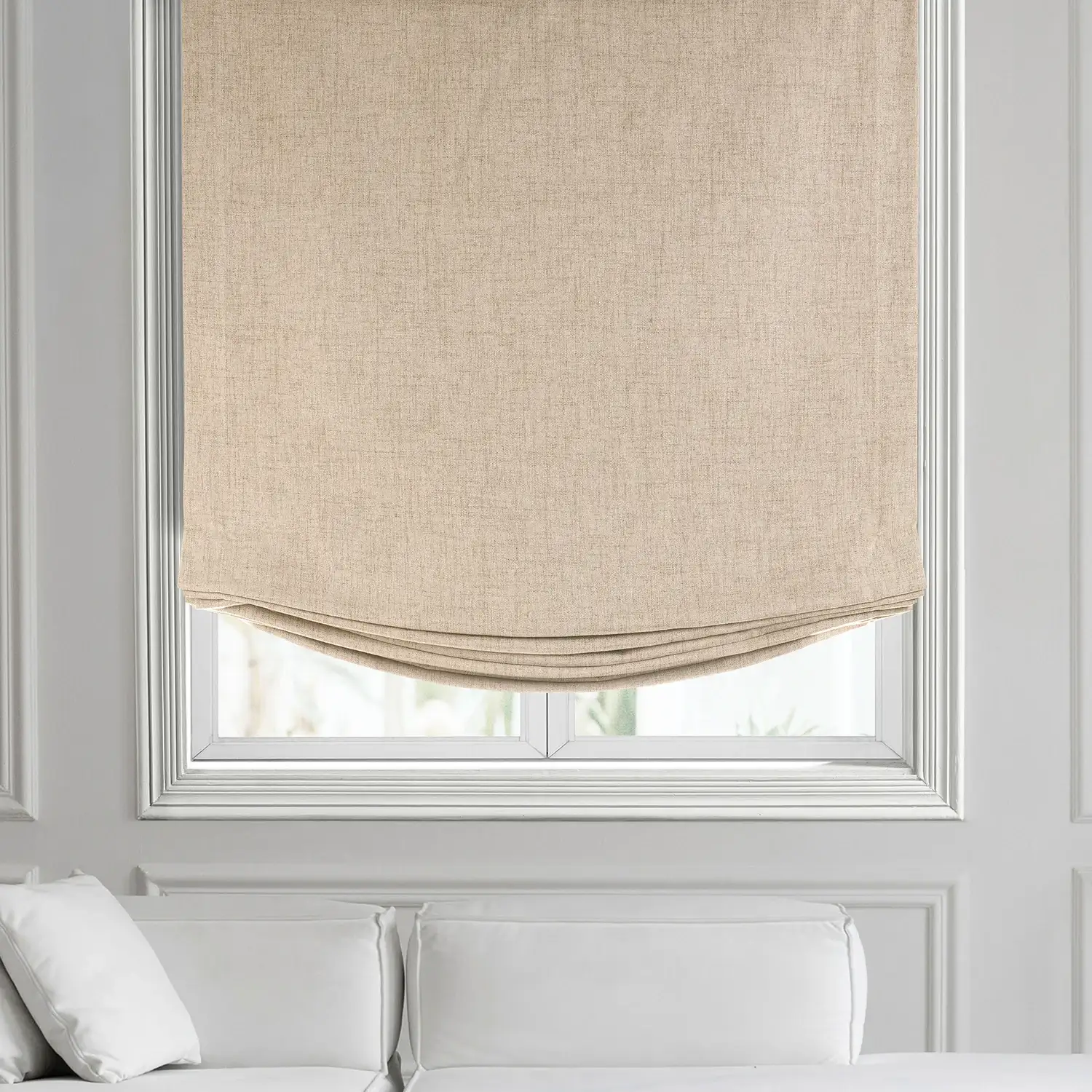 Light Tan Thermal Cross Linen Weave Roman Shade - Image 2