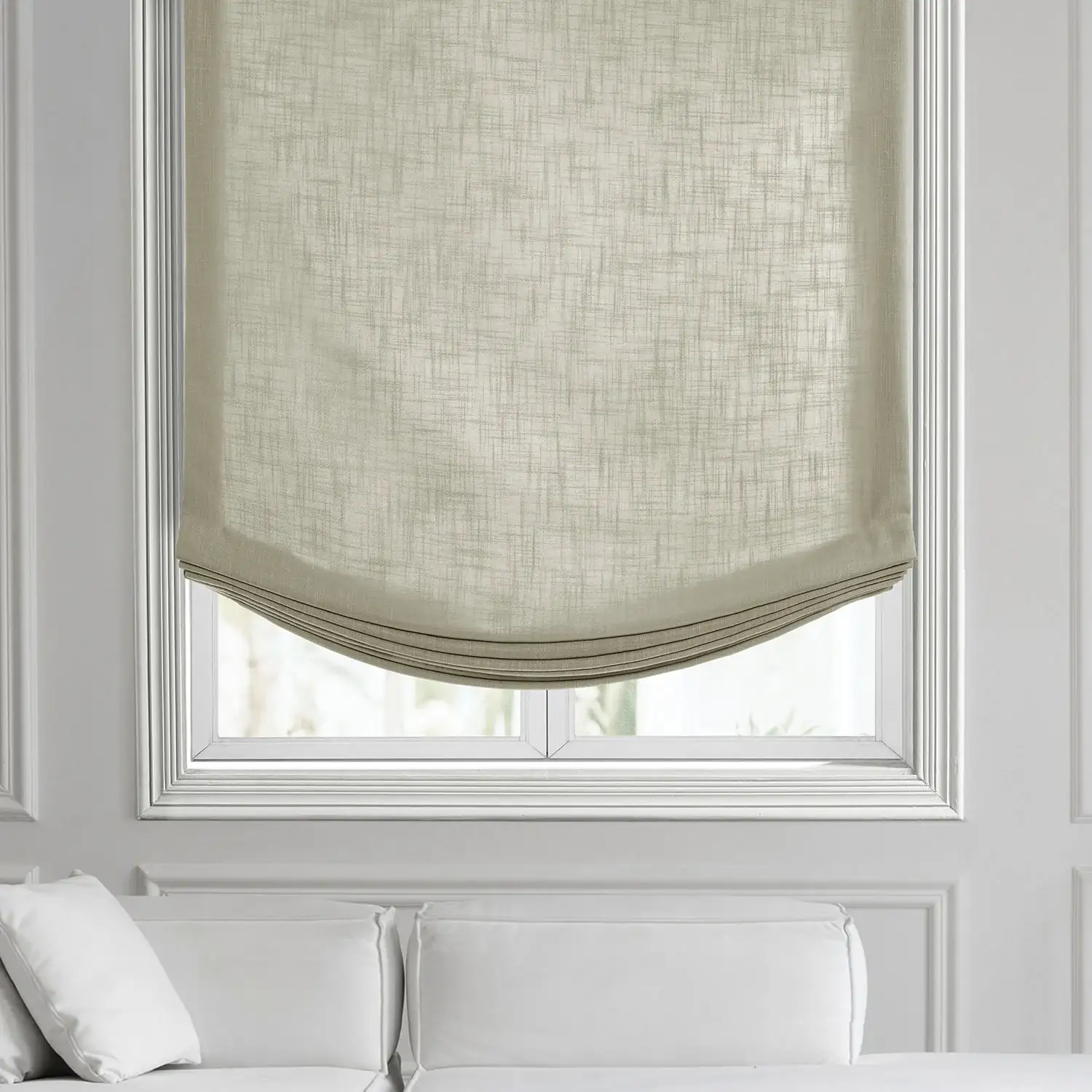 Light Taupe Classic Faux Linen Roman Shade - Image 2