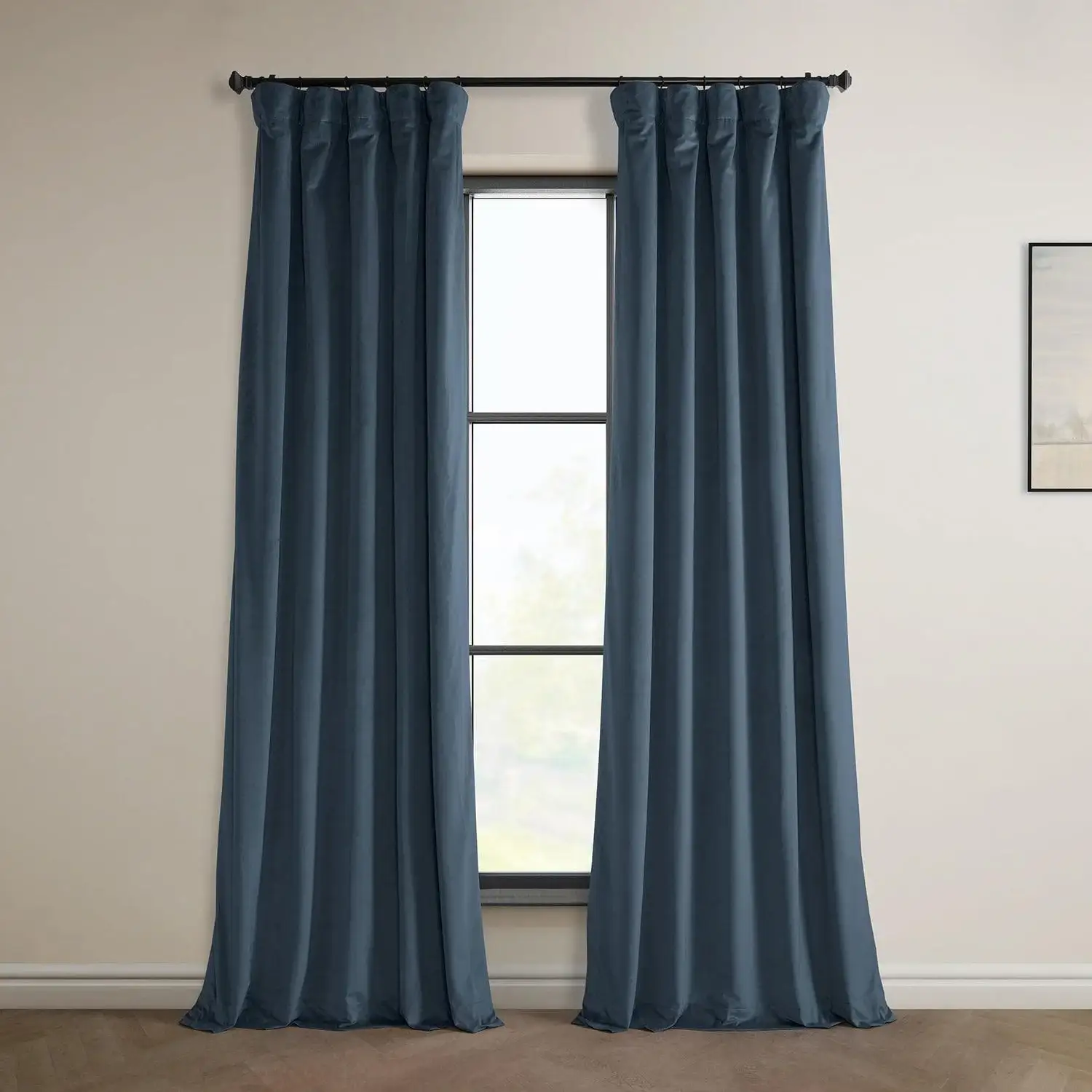 London Blue Heritage Plush Velvet Room Darkening Curtain