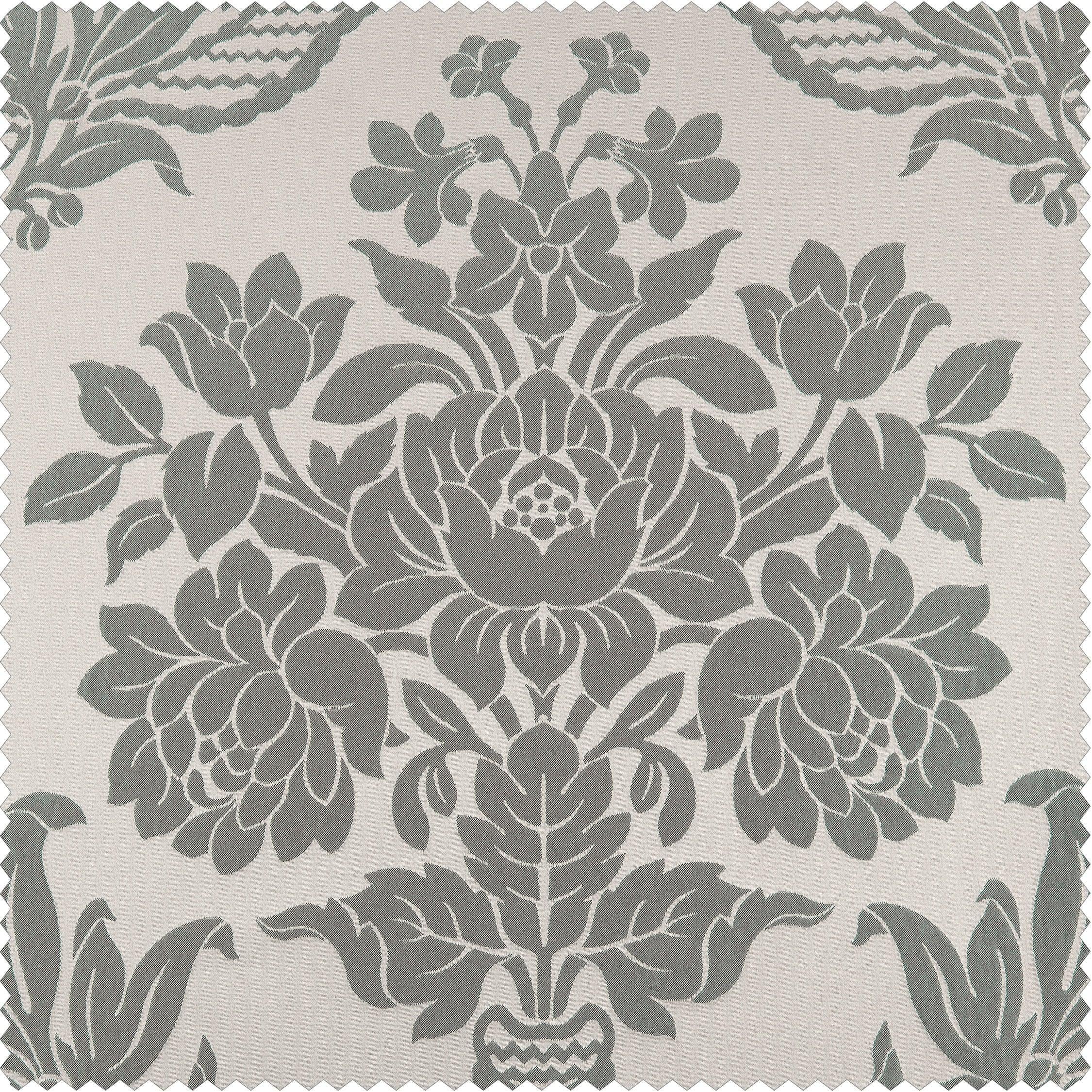 Magdelena Silver & Blue Damask Faux Silk Jacquard Custom Curtain - Image 2