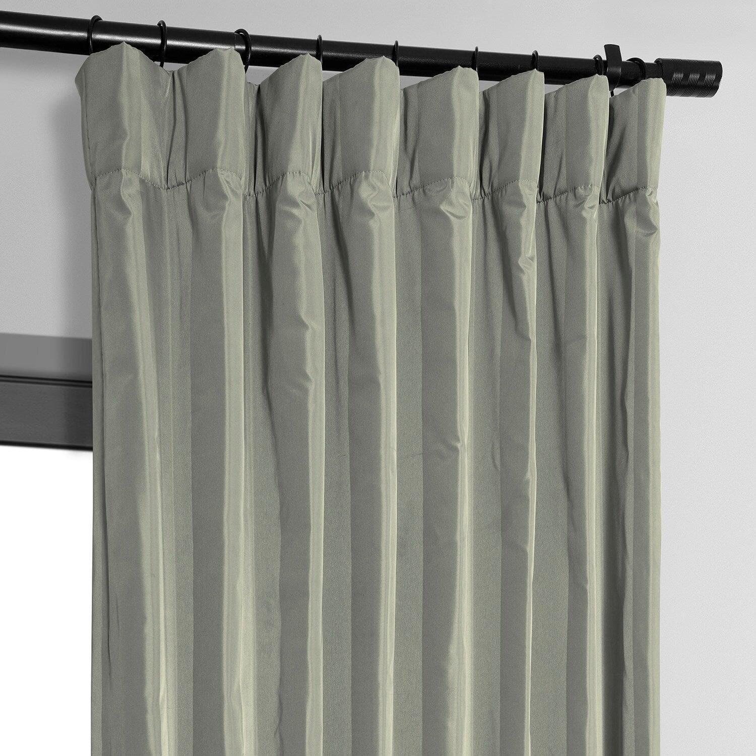 Mallur Taupe Grey Striped Silk Room Darkening Curtain - Image 2