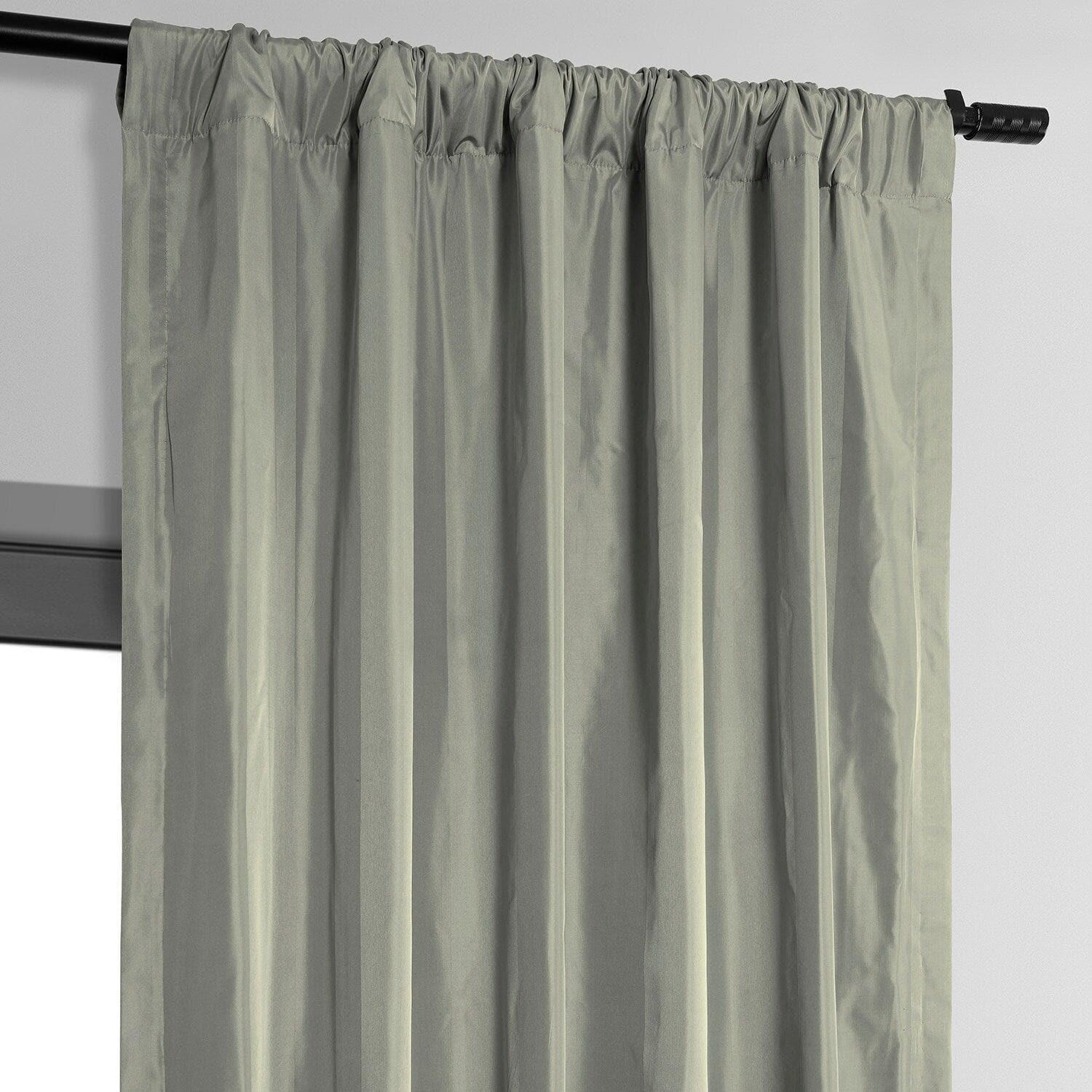 Mallur Taupe Grey Striped Silk Room Darkening Curtain - Image 3