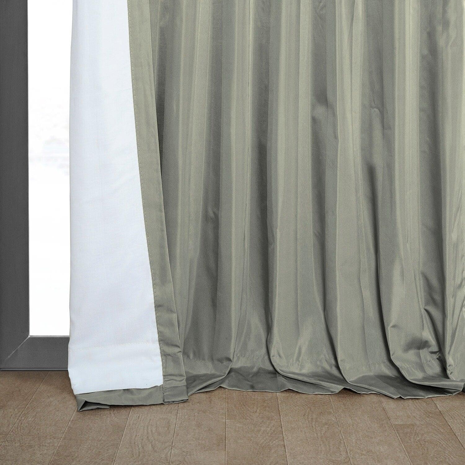 Mallur Taupe Grey Striped Silk Room Darkening Curtain - Image 4