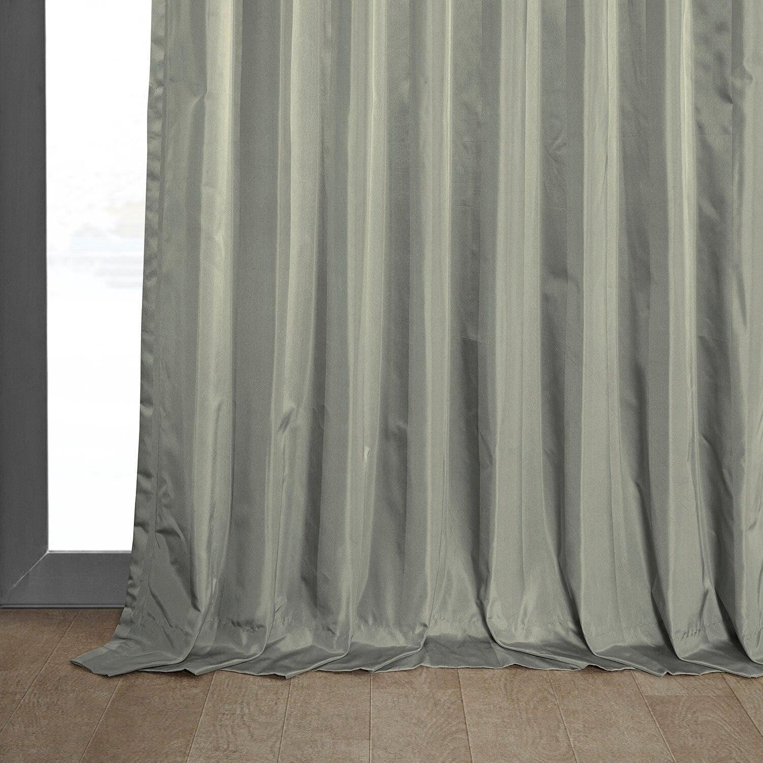 Mallur Taupe Grey Striped Silk Room Darkening Curtain - Image 5