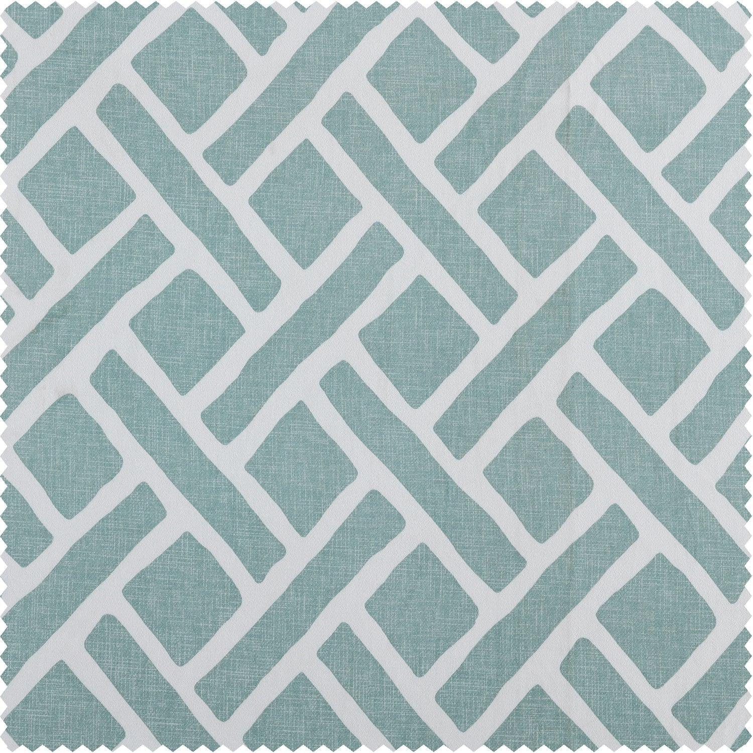 Martinique Aqua Geometric Printed Cotton Custom Curtain - Image 2