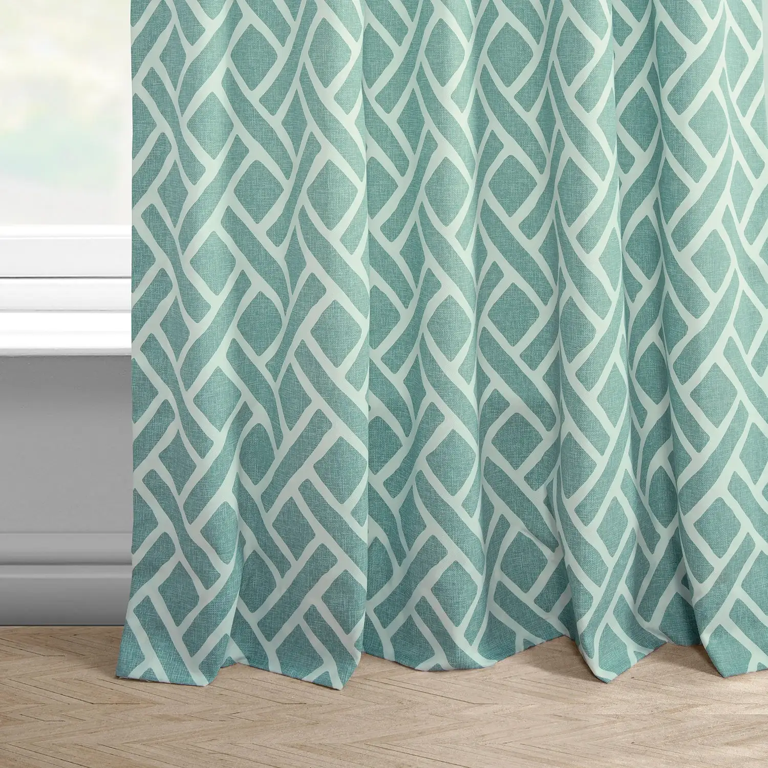 Martinique Aqua Geometric Printed Cotton Custom Curtain - Image 3