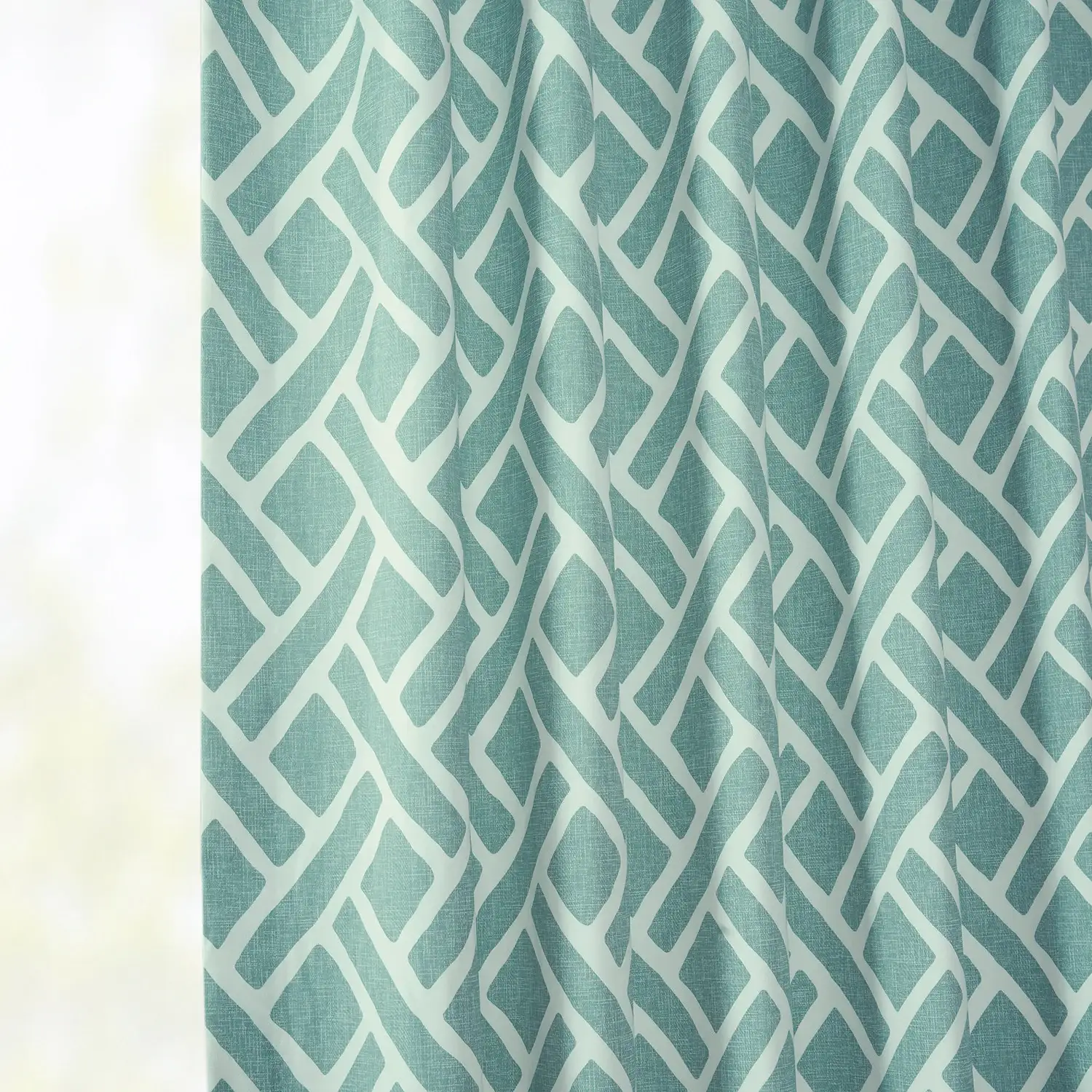 Martinique Aqua Geometric Printed Cotton Custom Curtain - Image 4