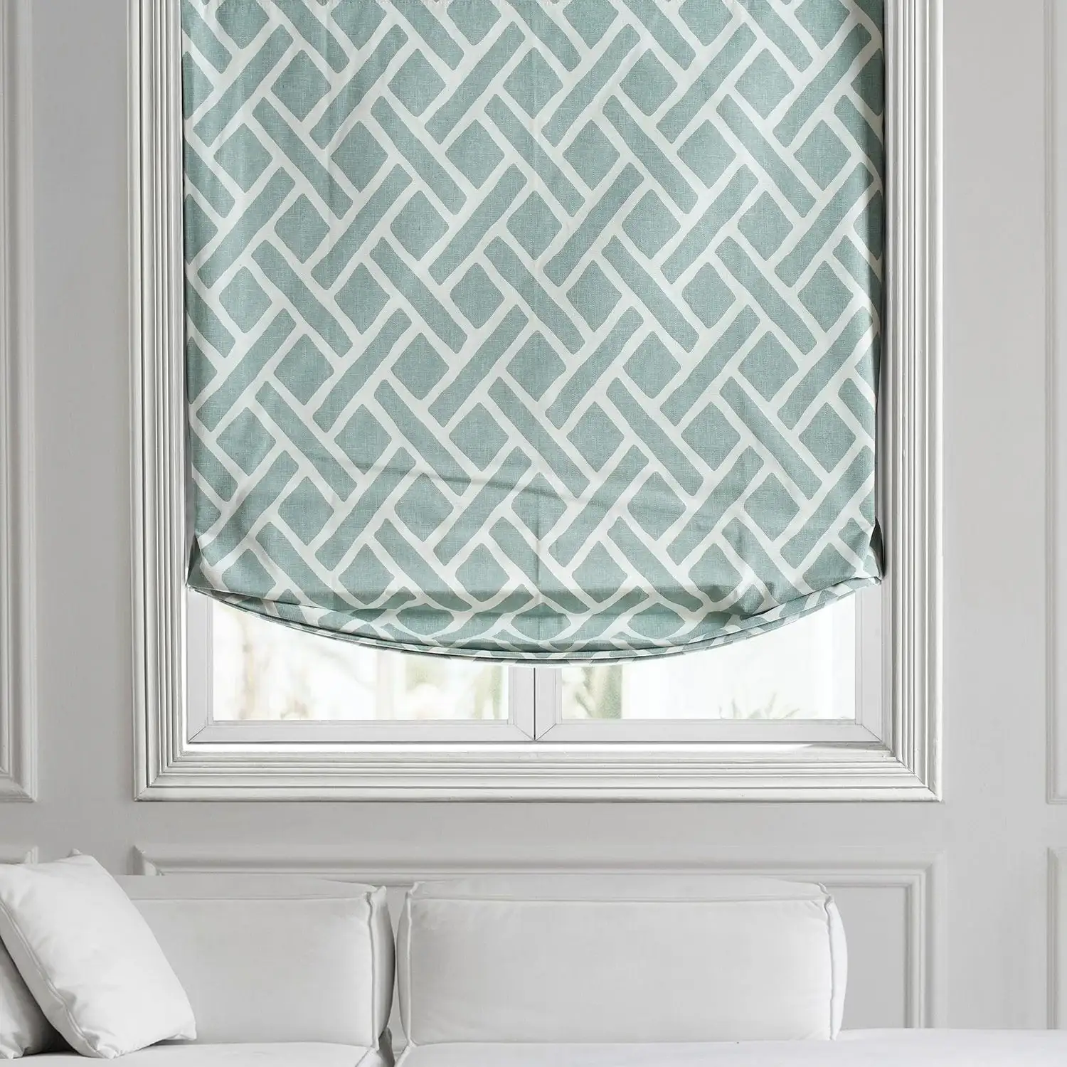 Martinique Aqua Geometric Printed Cotton Roman Shade - Image 2