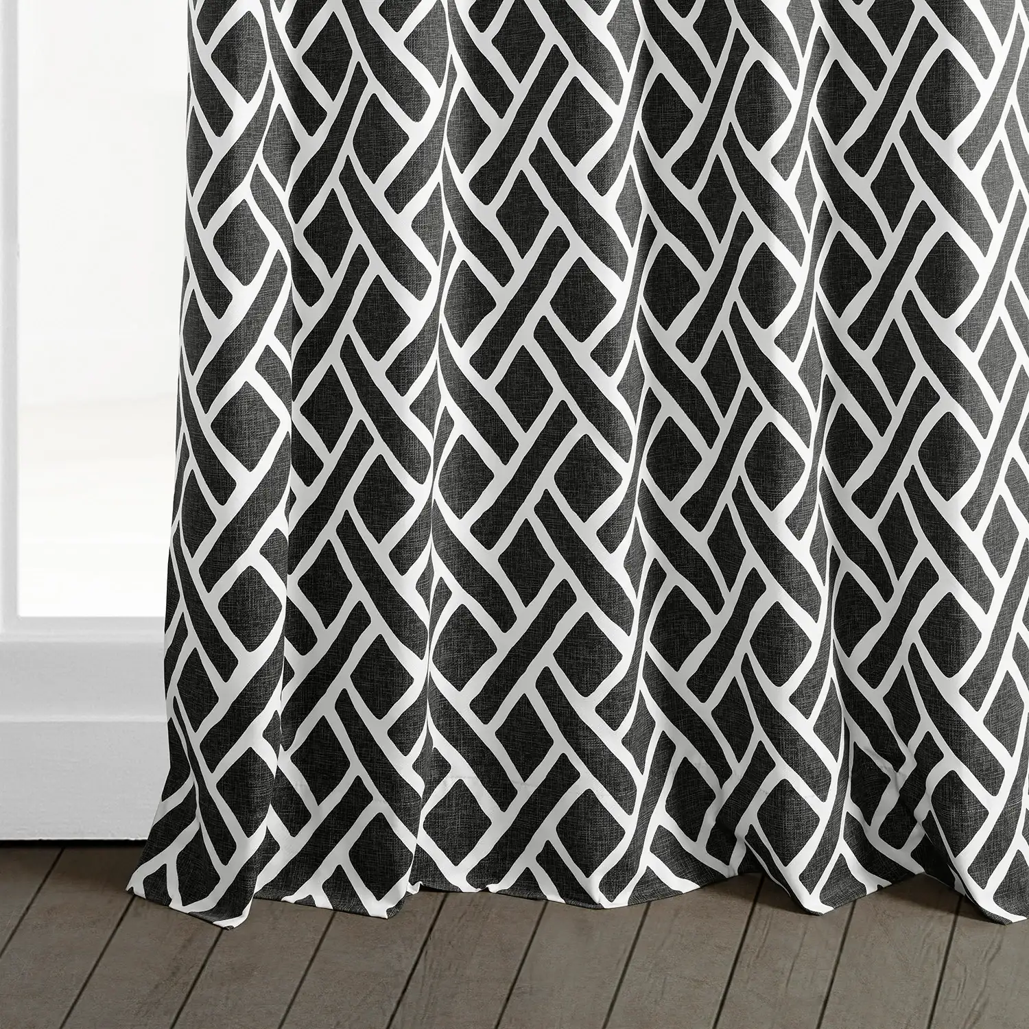 Martinique Black Geometric Printed Cotton Custom Curtain - Image 3
