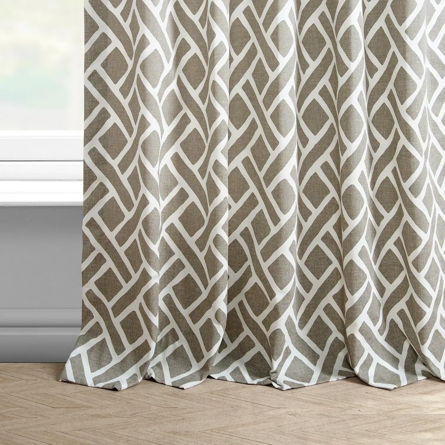 Martinique Taupe Geometric Printed Cotton Custom Curtain - Image 3