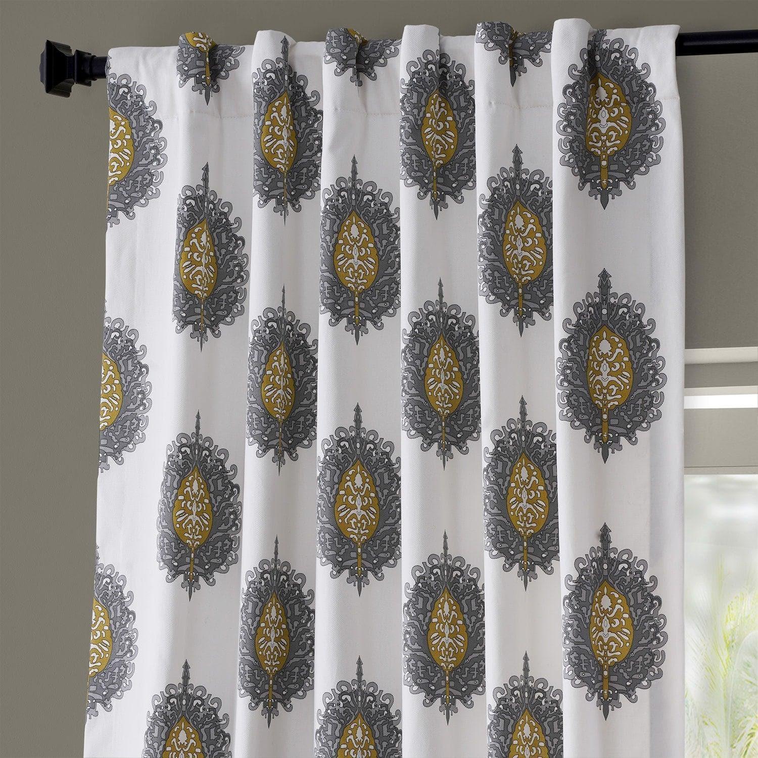 Mayan Gold Emblem Printed Cotton Room Darkening Curtain - Image 3