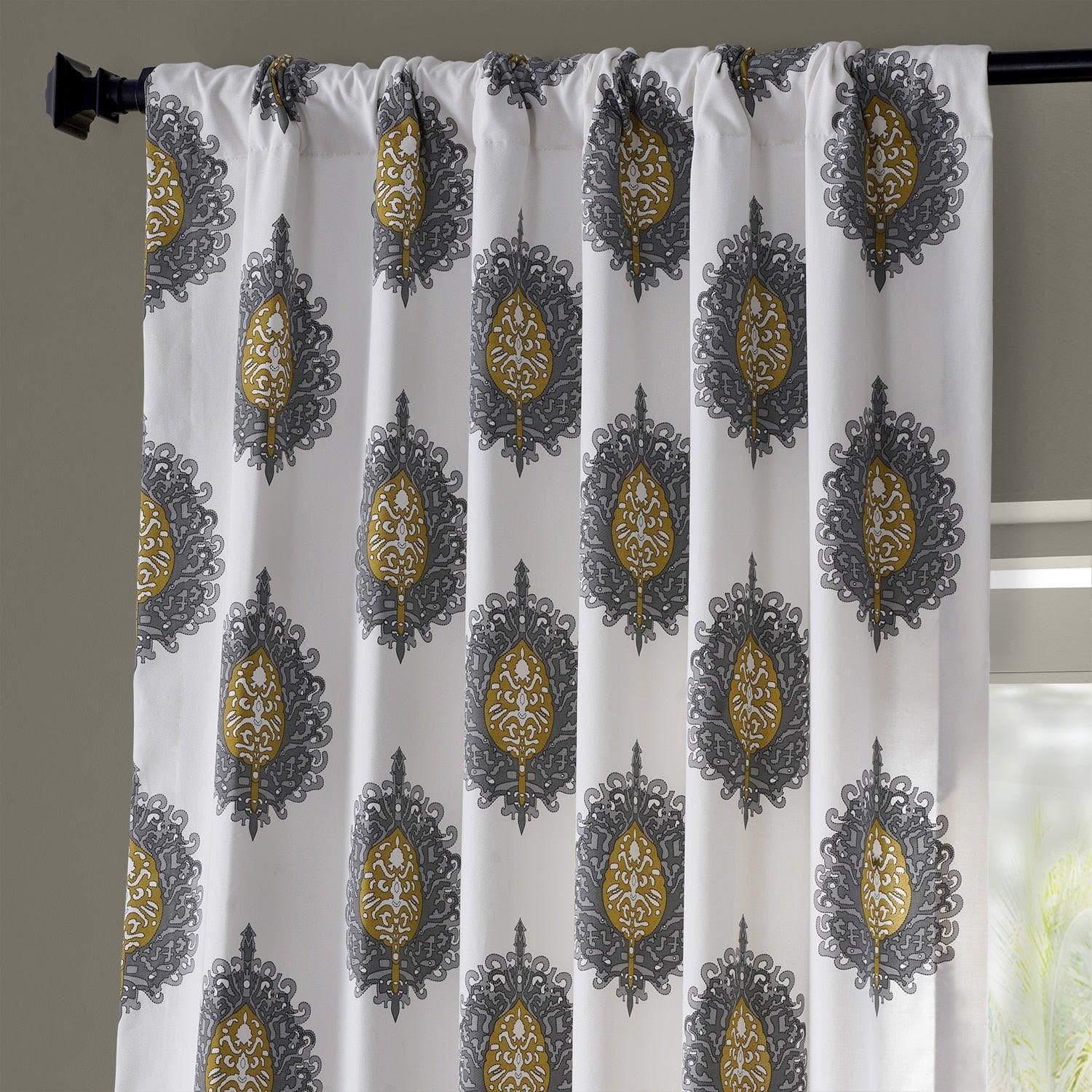 Mayan Gold Emblem Printed Cotton Room Darkening Curtain - Image 4