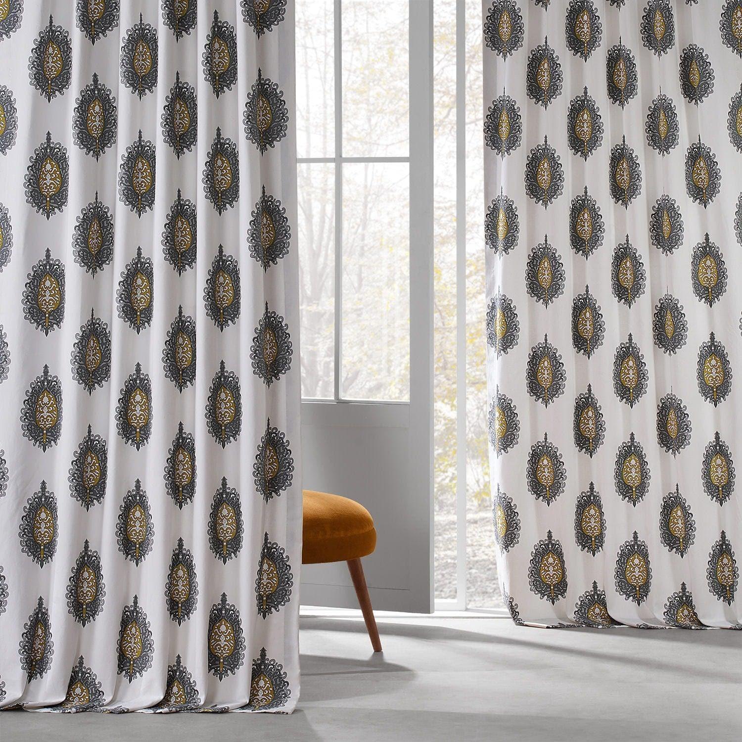 Mayan Gold Emblem Printed Cotton Room Darkening Curtain - Image 6