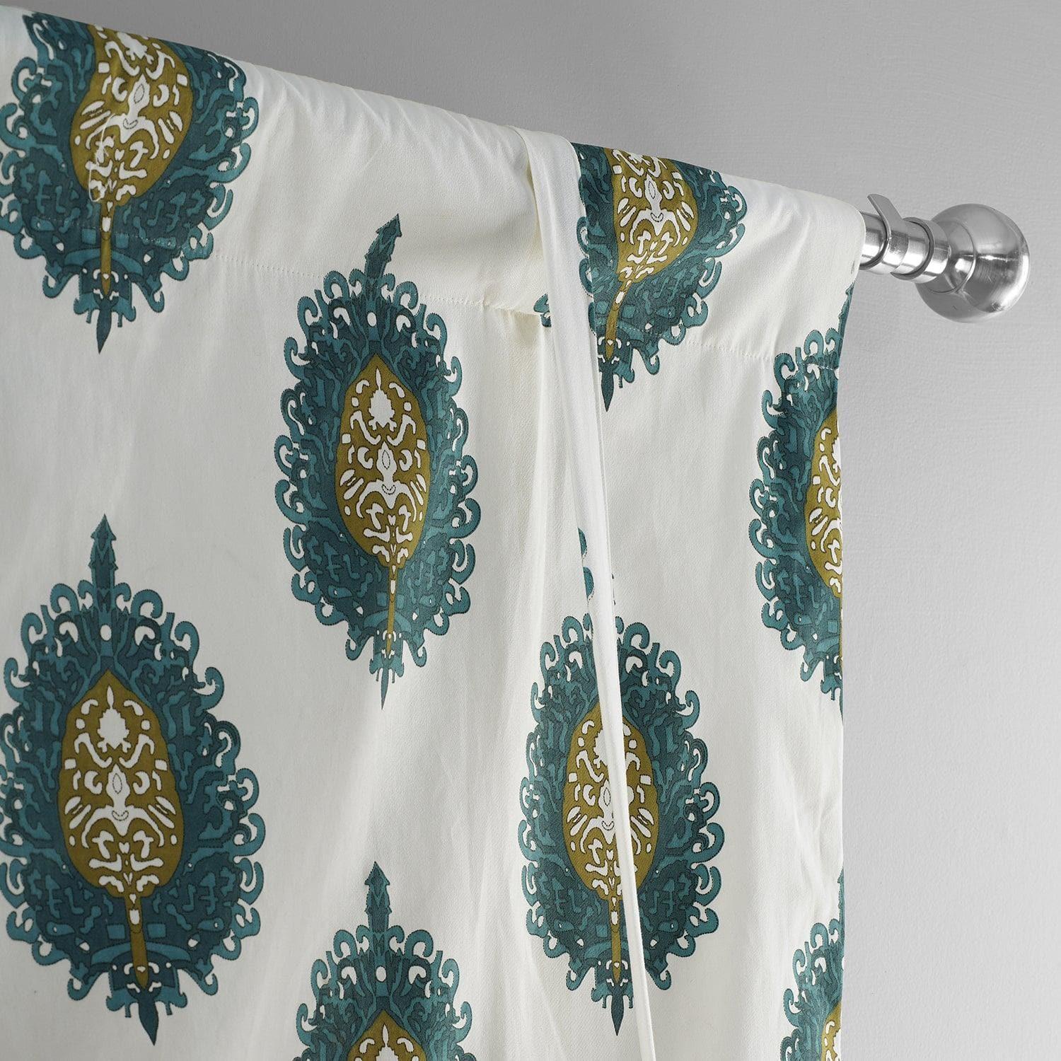 Mayan Teal Emblem Printed Cotton Room Darkening Tie-Up Window Shade - Image 3