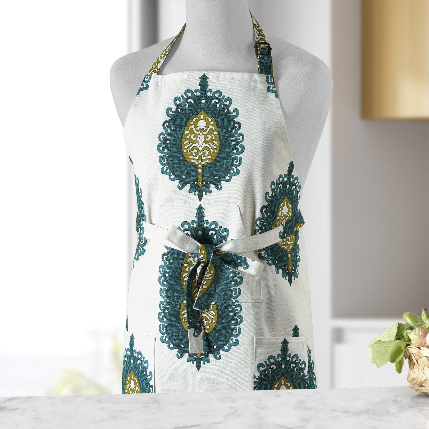 Mayan Teal Emblem Printed Cotton Apron - Image 2