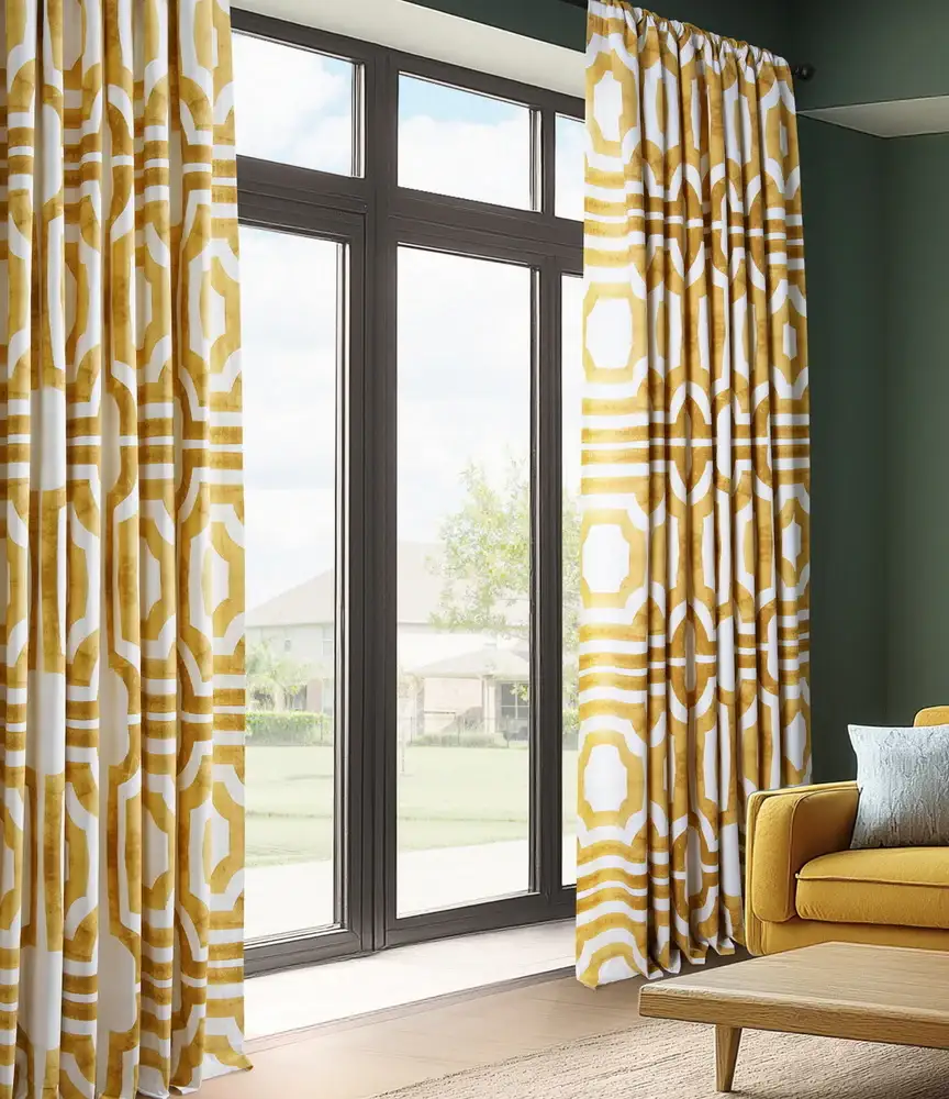 Mecca Gold Geometric Printed Cotton Custom Curtain