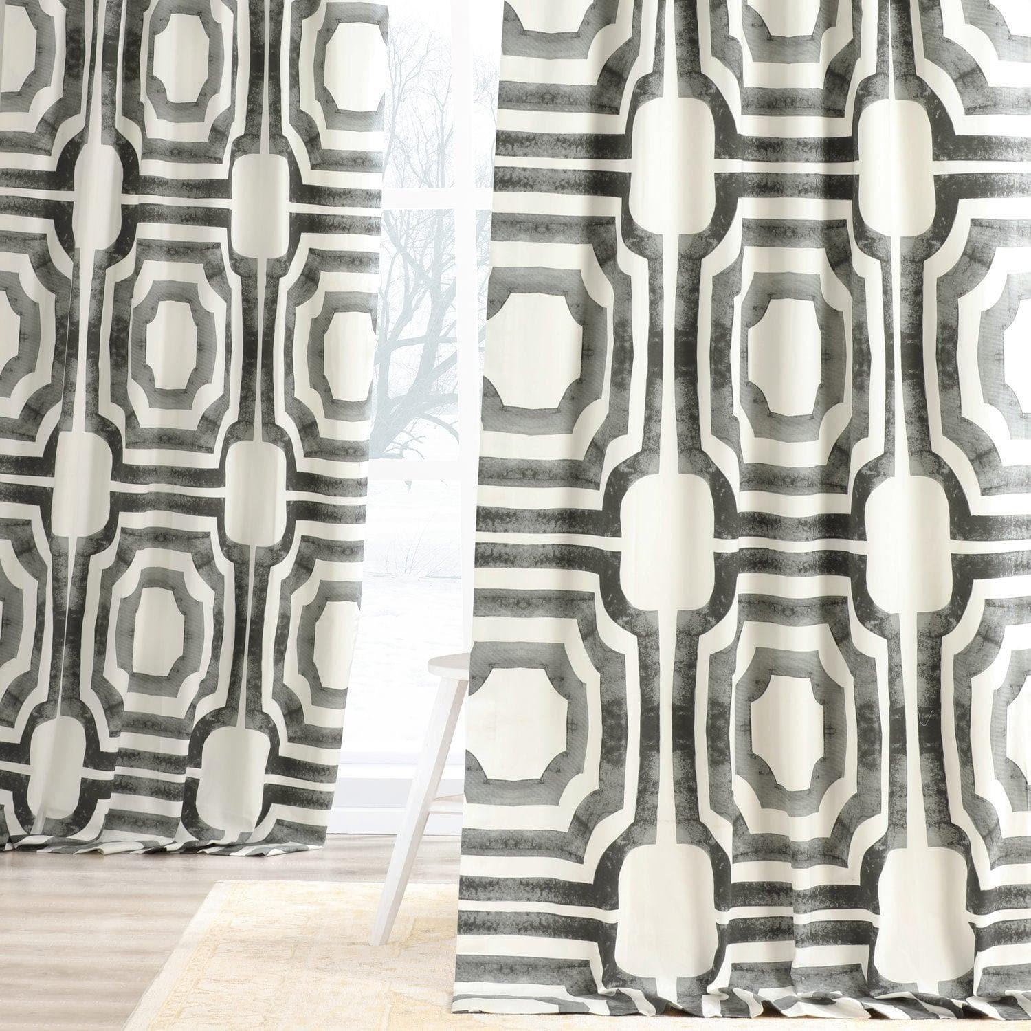 Mecca Steel Geometric Printed Cotton Room Darkening Curtain - Image 6