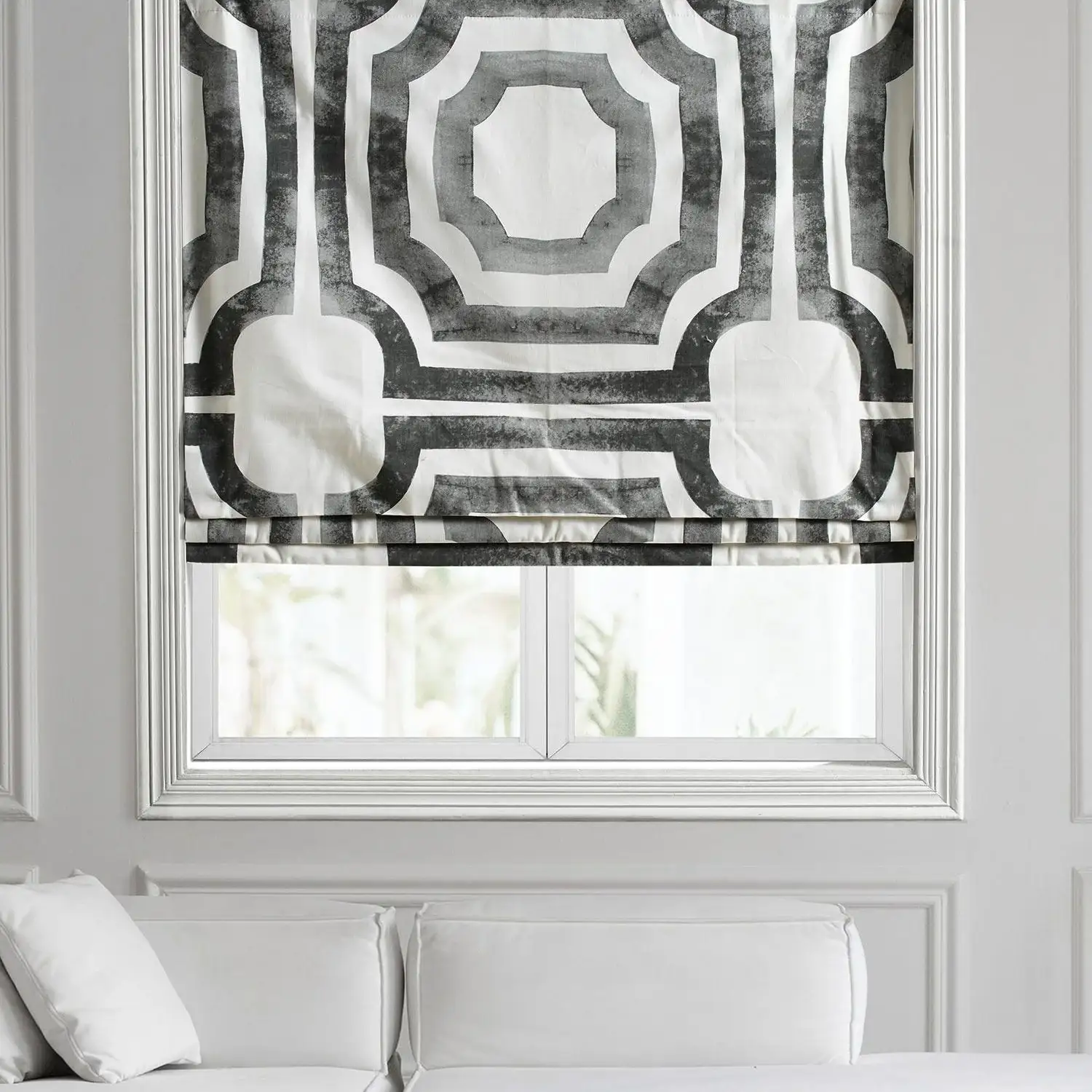Mecca Steel Geometric Printed Cotton Roman Shade