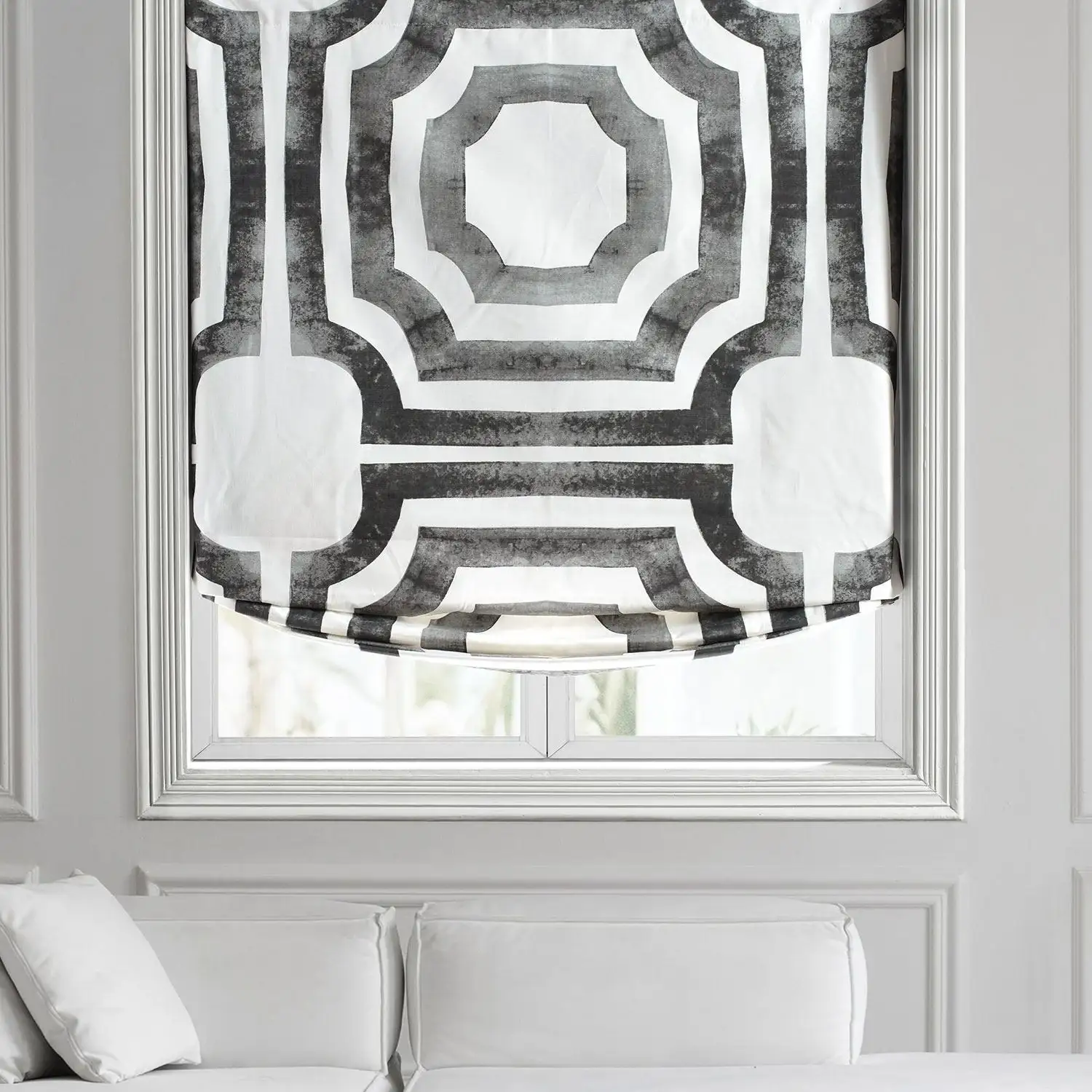 Mecca Steel Geometric Printed Cotton Roman Shade - Image 2