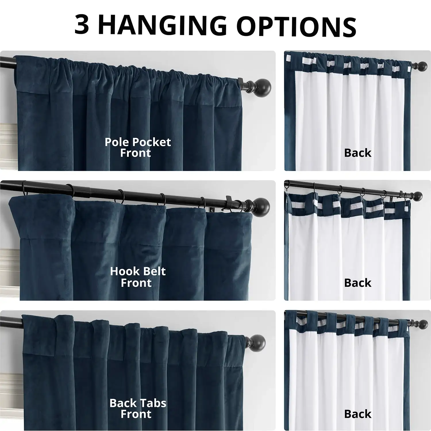 Midnight Blue Signature Velvet Blackout Curtain - Image 2