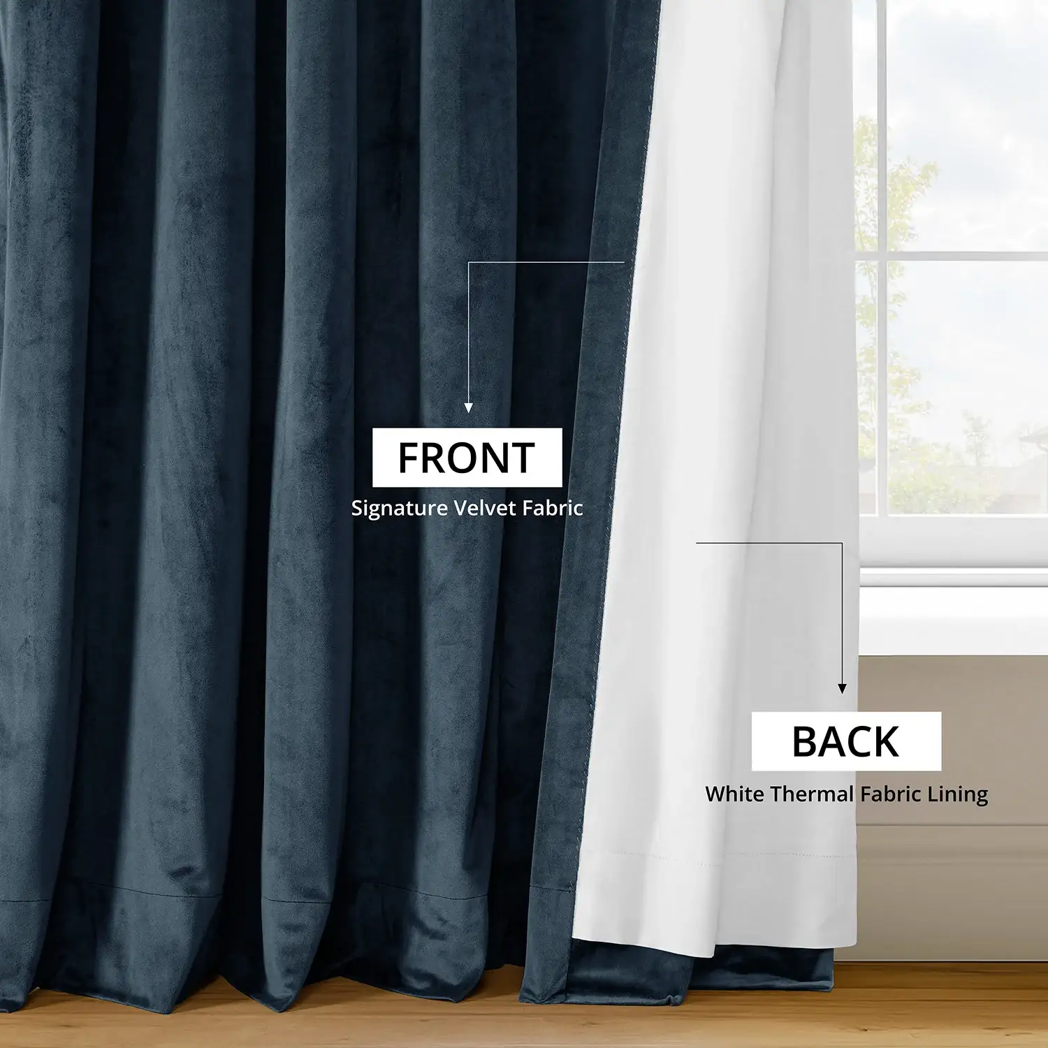 Midnight Blue Signature Velvet Blackout Curtain - Image 6