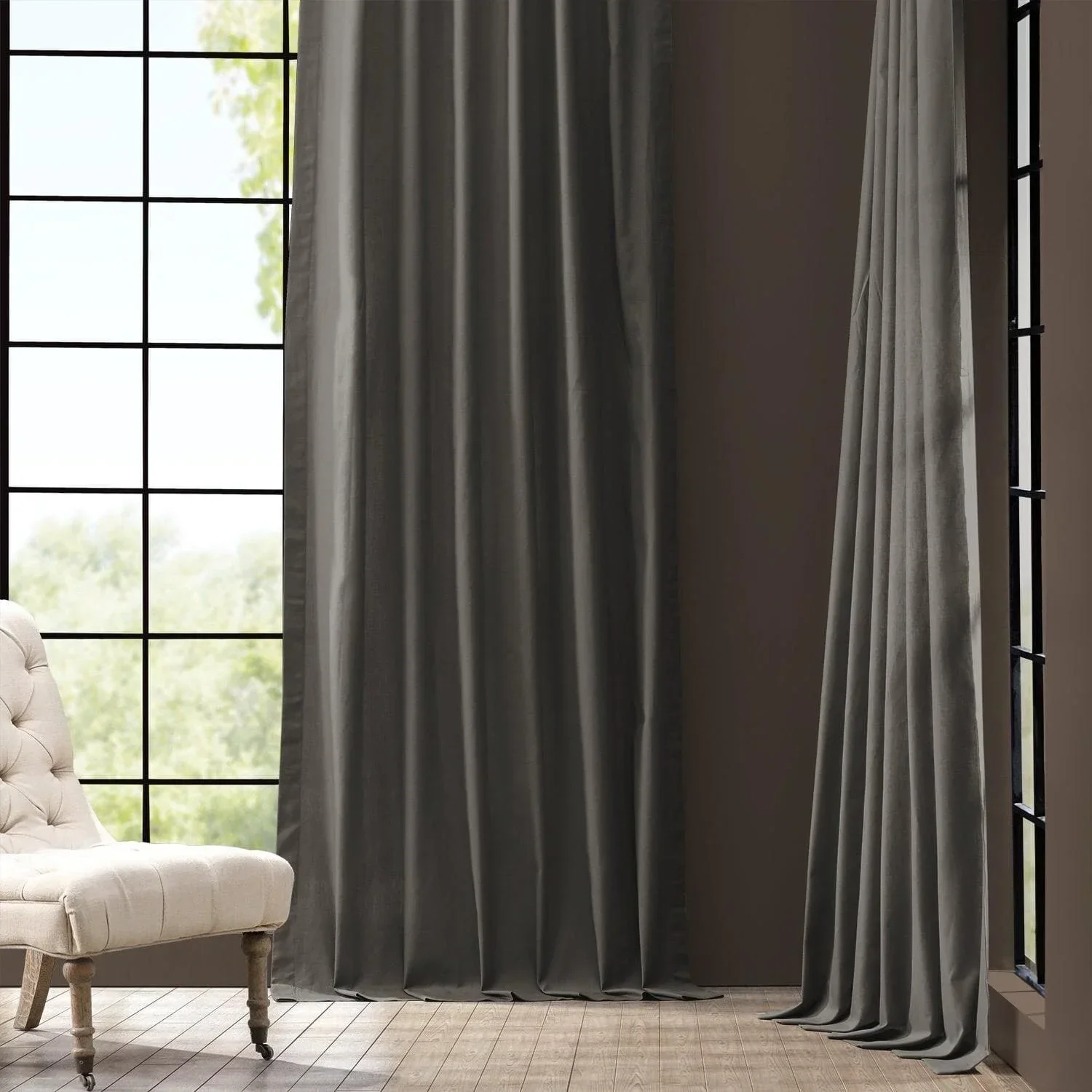 Millstone Grey Solid Cotton Curtain - Image 6