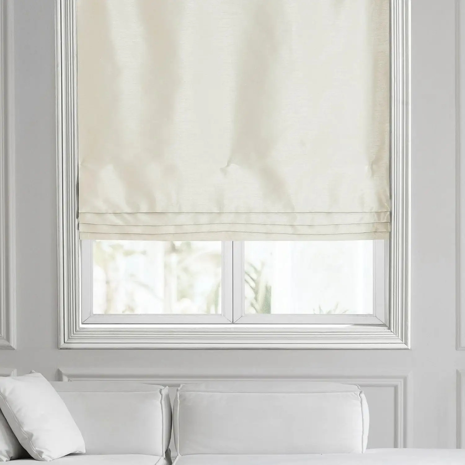 Mist Greige Vintage Textured Faux Dupioni Silk Roman Shade