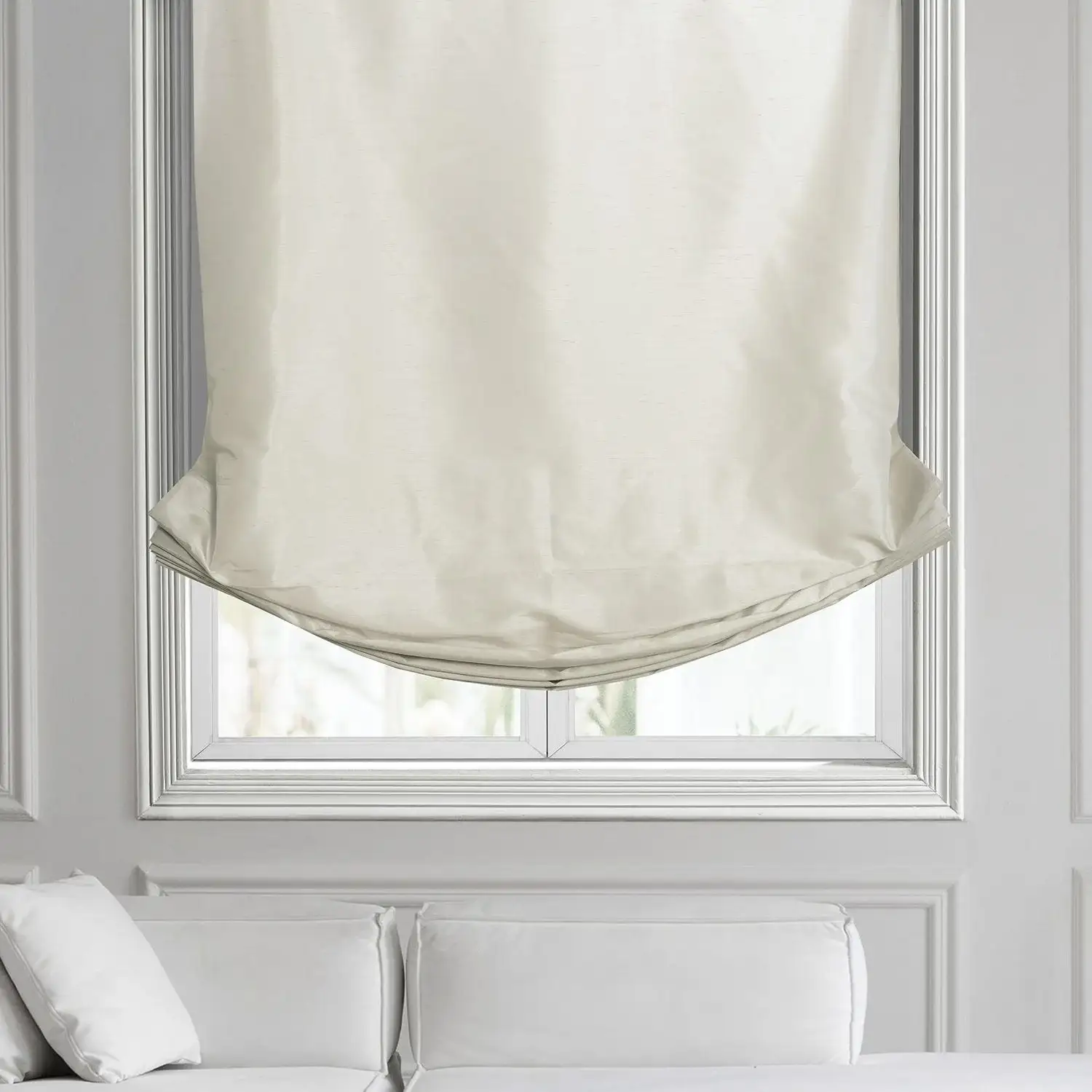 Mist Greige Vintage Textured Faux Dupioni Silk Roman Shade - Image 2