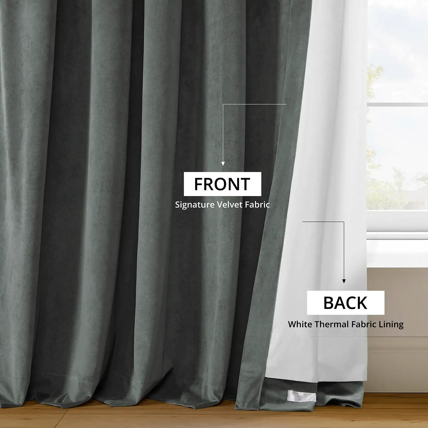 Natural Grey Signature Extra Wide Velvet Blackout Curtain - Image 6