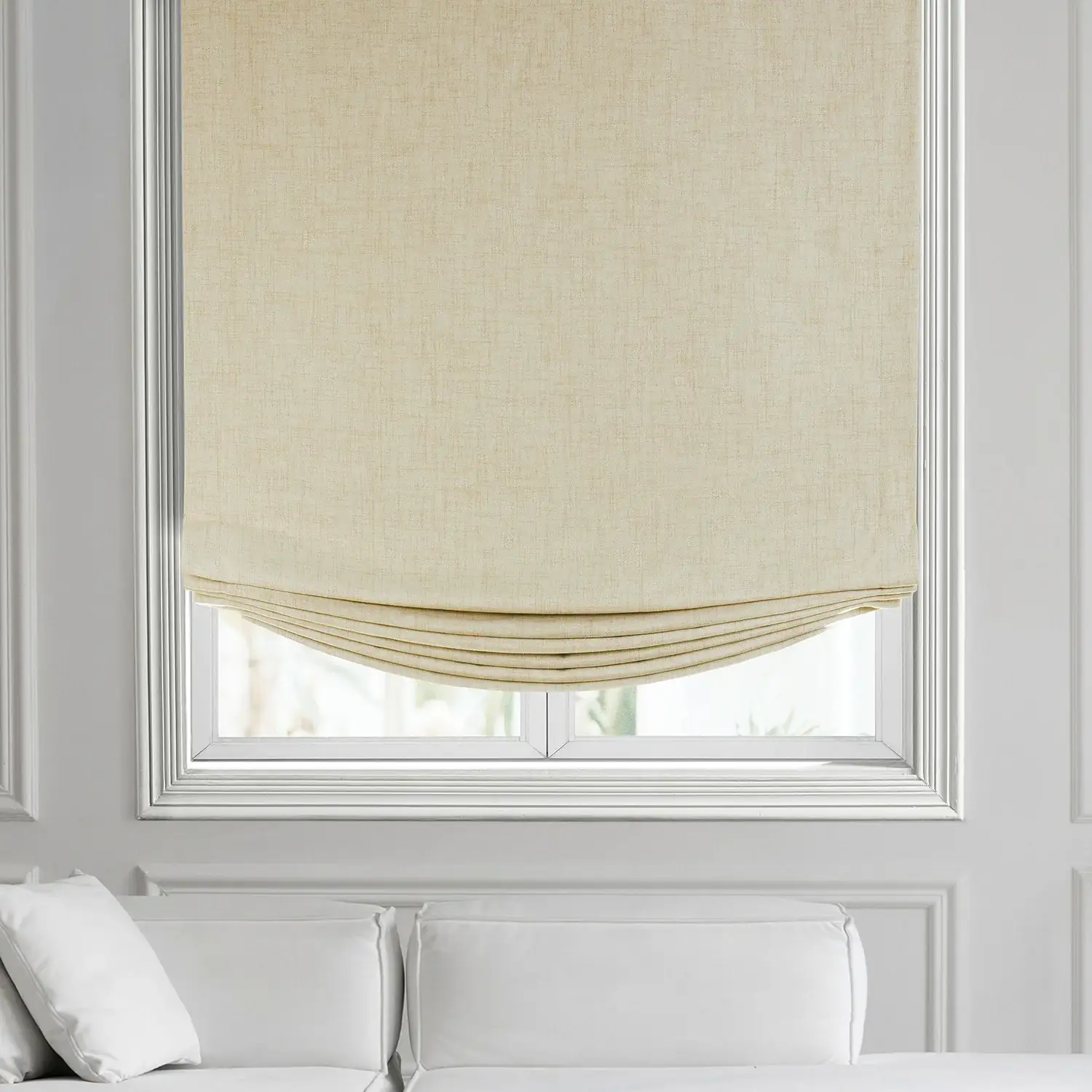 Natural Light Beige Thermal Cross Linen Weave Roman Shade - Image 2