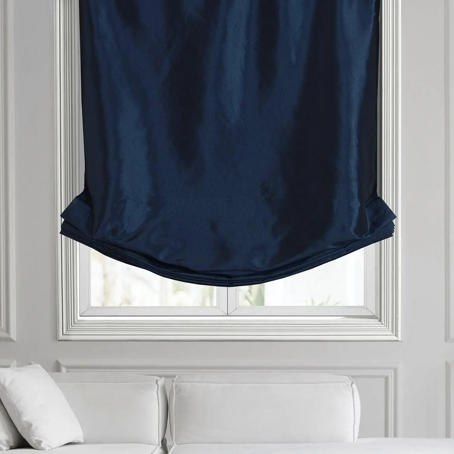 Navy Blue Solid Faux Silk Taffeta Roman Shade - Image 2
